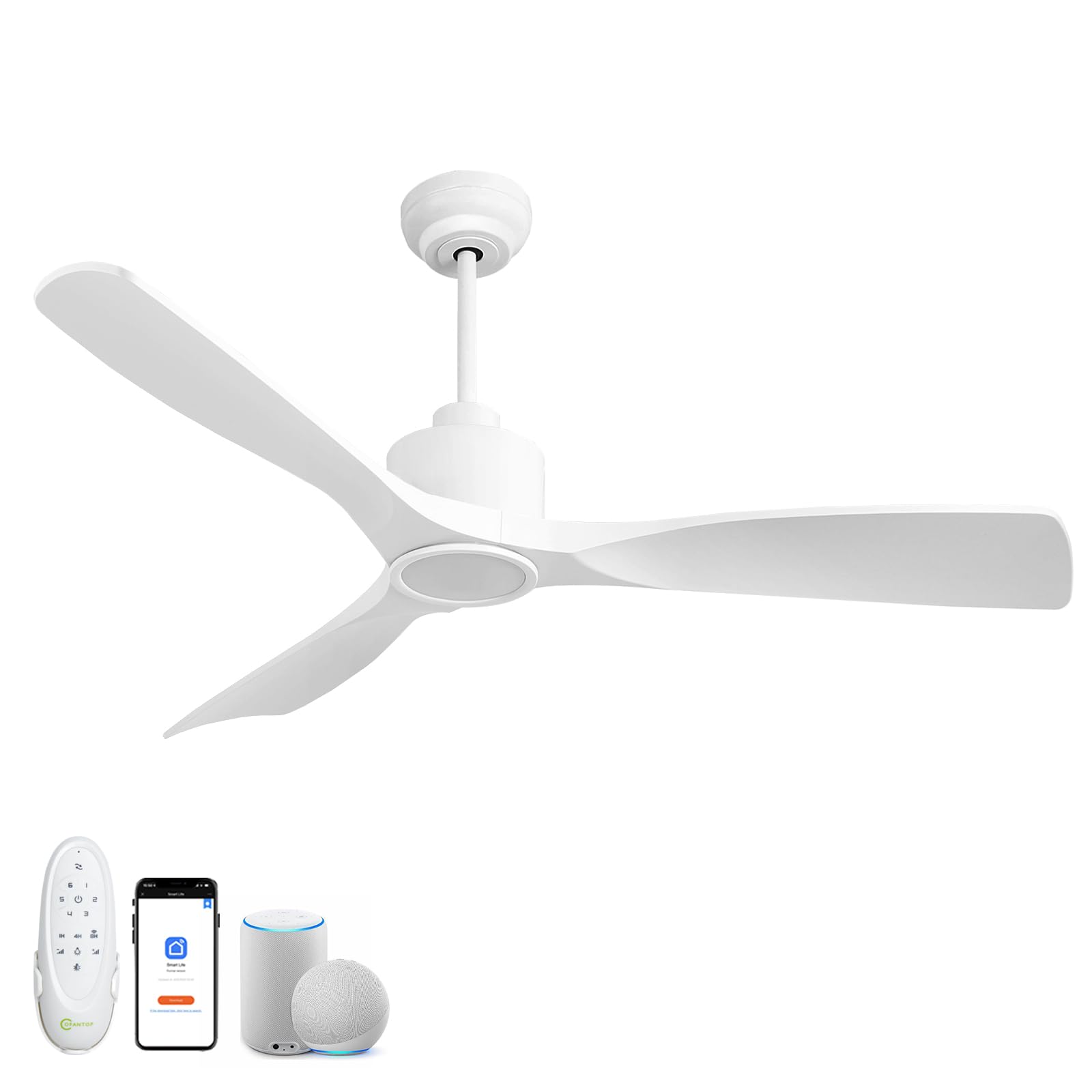 OFANTOP 132 cm Ventilatore da Soffitto con Illuminazione LED per Veranda | Pale ABS Opaco Bianco, IP44, 6 Velocità con Telecomando