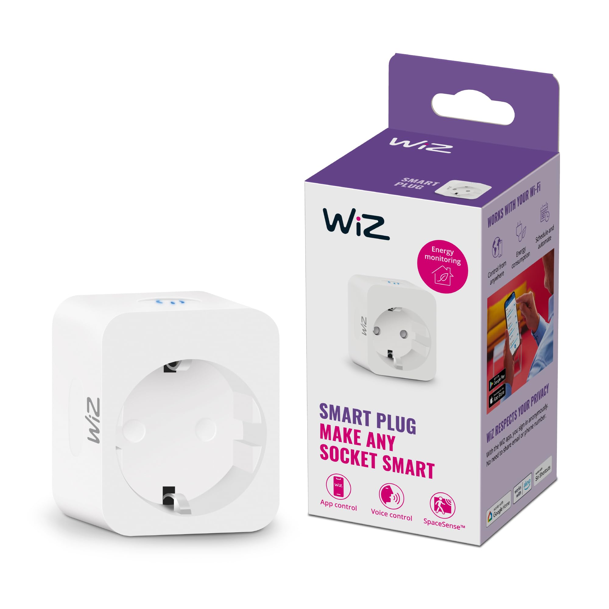 WiZ Smart Plug WiFi con Powermeter | Monitoraggio consumo energetico, Smart Home, Installazione plug and play, Controllo vocale via app, Compatibile con Alexa