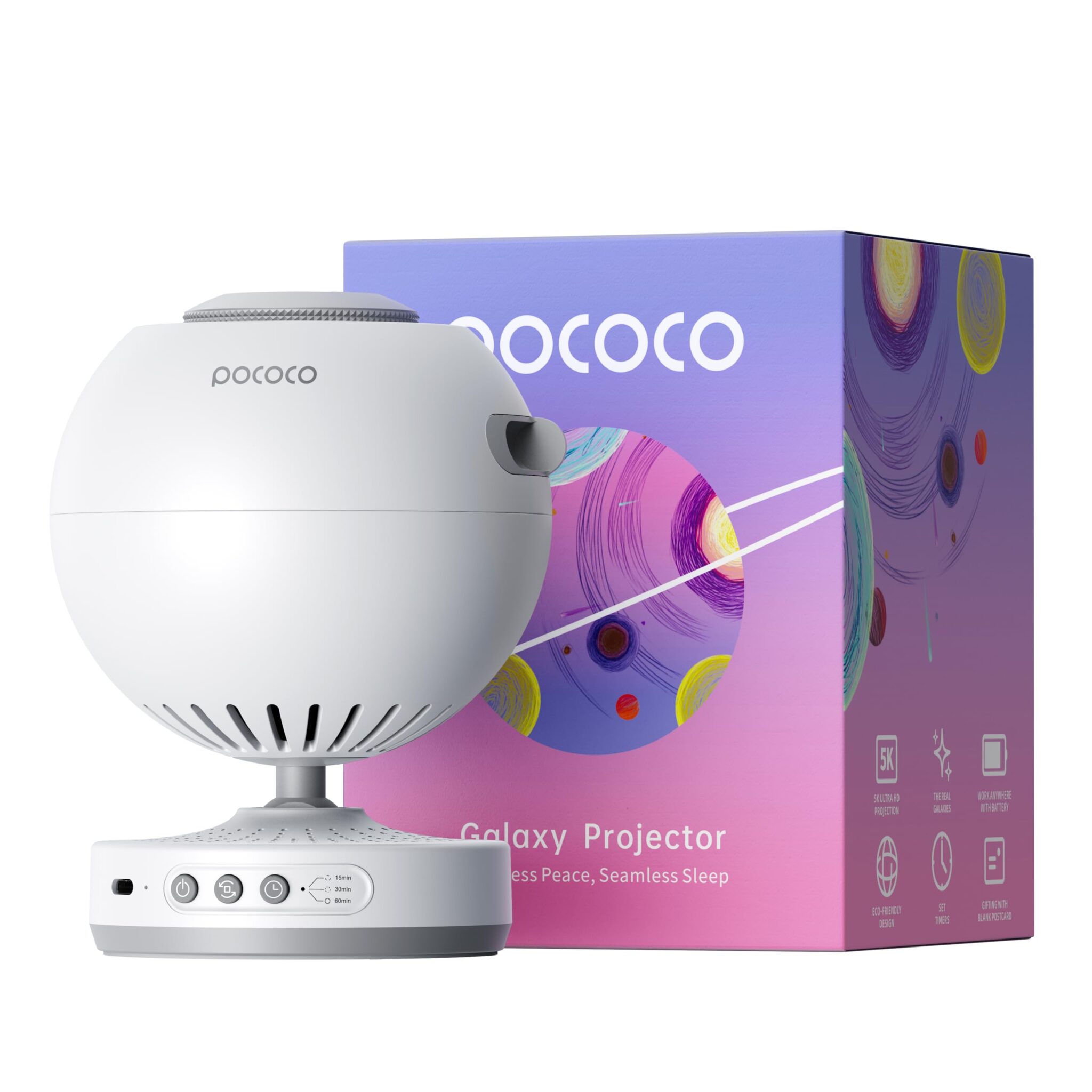 POCOCO Proiettore Stelle, Hd Star Projector Ricaricabile, 5K HD Dischi | Galassia Realistica,Autonomia 6h,Timer,2 Dischi Sostituibili.Decorazione Della Camera, Studio E Relax, Per…