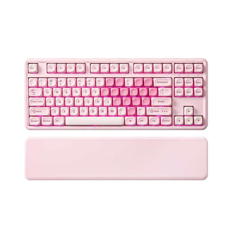 YUNZII B87 TKL Tastiera Meccanica Wireless (Rosa,Milk V2) | QMK/VIA Personalizzazione, RGB, Tasti MOA, Poggiapolsi, Connessione Bluetooth5.0/2.4G/USB-C, NKRO Keyboard per Win/Mac