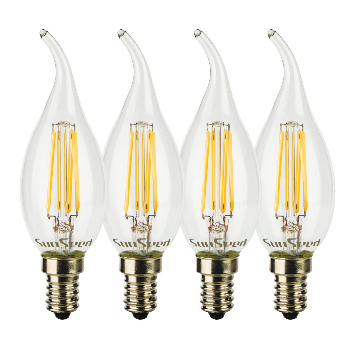 SUNSEED 4x Lampadina E14 Filamento LED 6W Colpo di Vento 806 Lumen Luce Naturale 4000K, 60W Equivalente