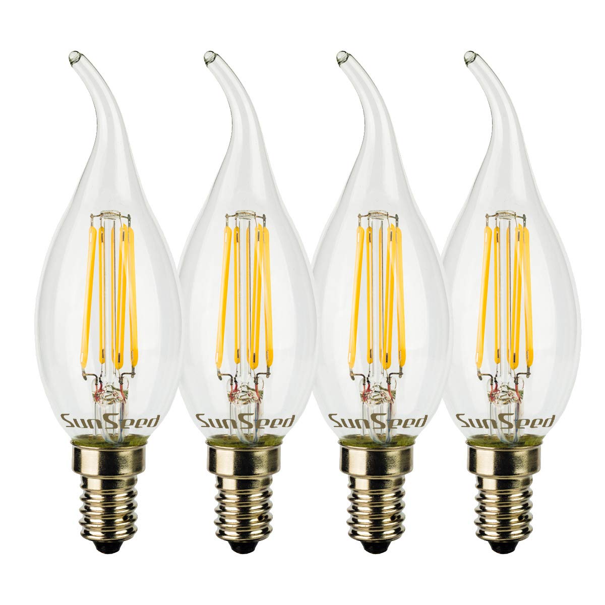 SUNSEED 4x Lampadina E14 Filamento LED 4W Colpo di Vento 470 Lumen Luce Calda 2700K, 40W Equivalente