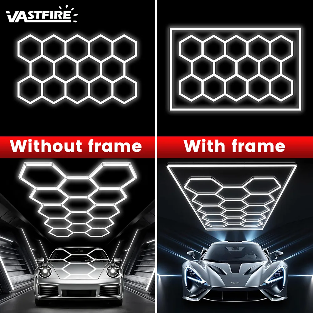 Luce esagonale a nido d'ape a 14 fori, con o senza cornice, 6500K bianco freddo, per soffitto di garage, utilizza 220V~240V, adatta per garage, officine 4S, autolavaggi.
