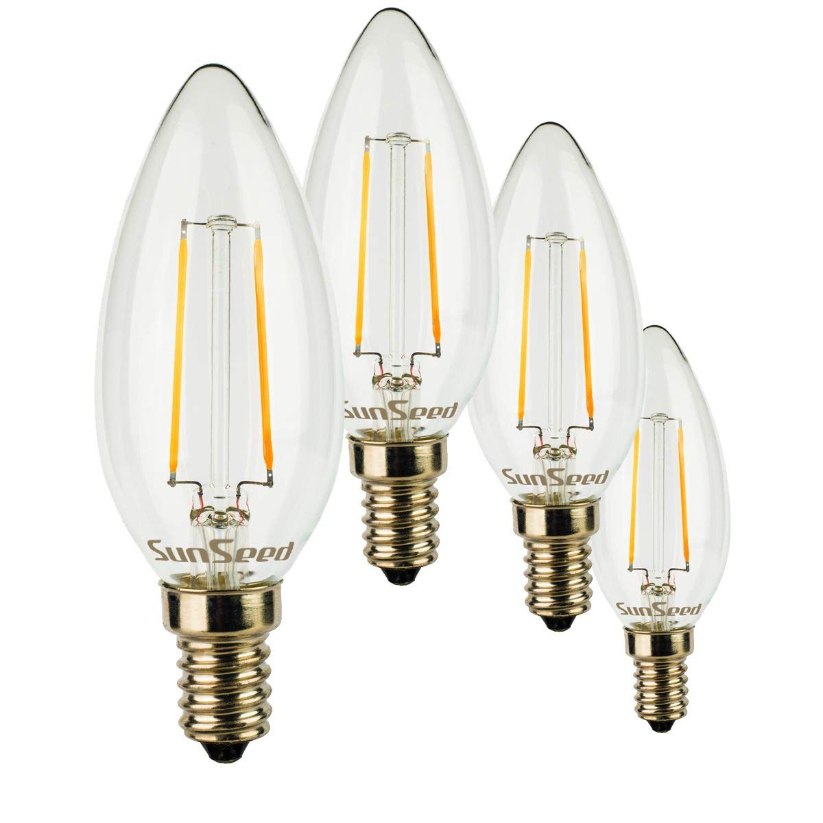 SUNSEED 4x Lampadina E14 Filamento LED 2W Candela C35 250 Lm Luce Calda 2700K, 25W Equivalente