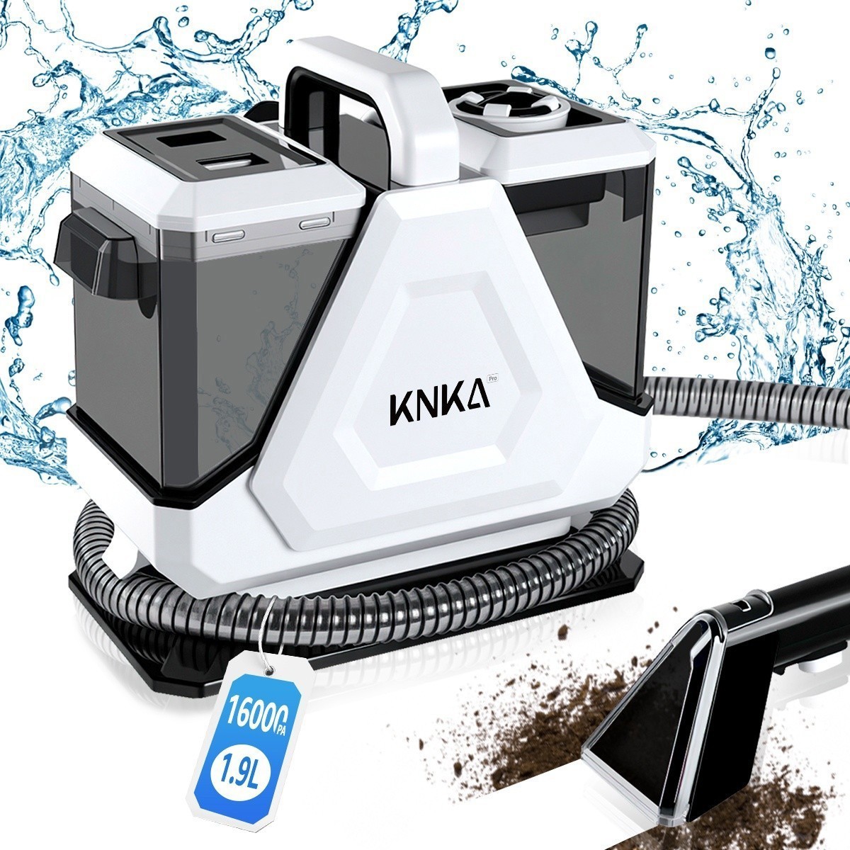 5IN1 Aspirapolvere Pulitore per Tappezzeria Dispositivo di Pulizia Tappeti Serbatoio Acqua 1,9L, 16Kpa