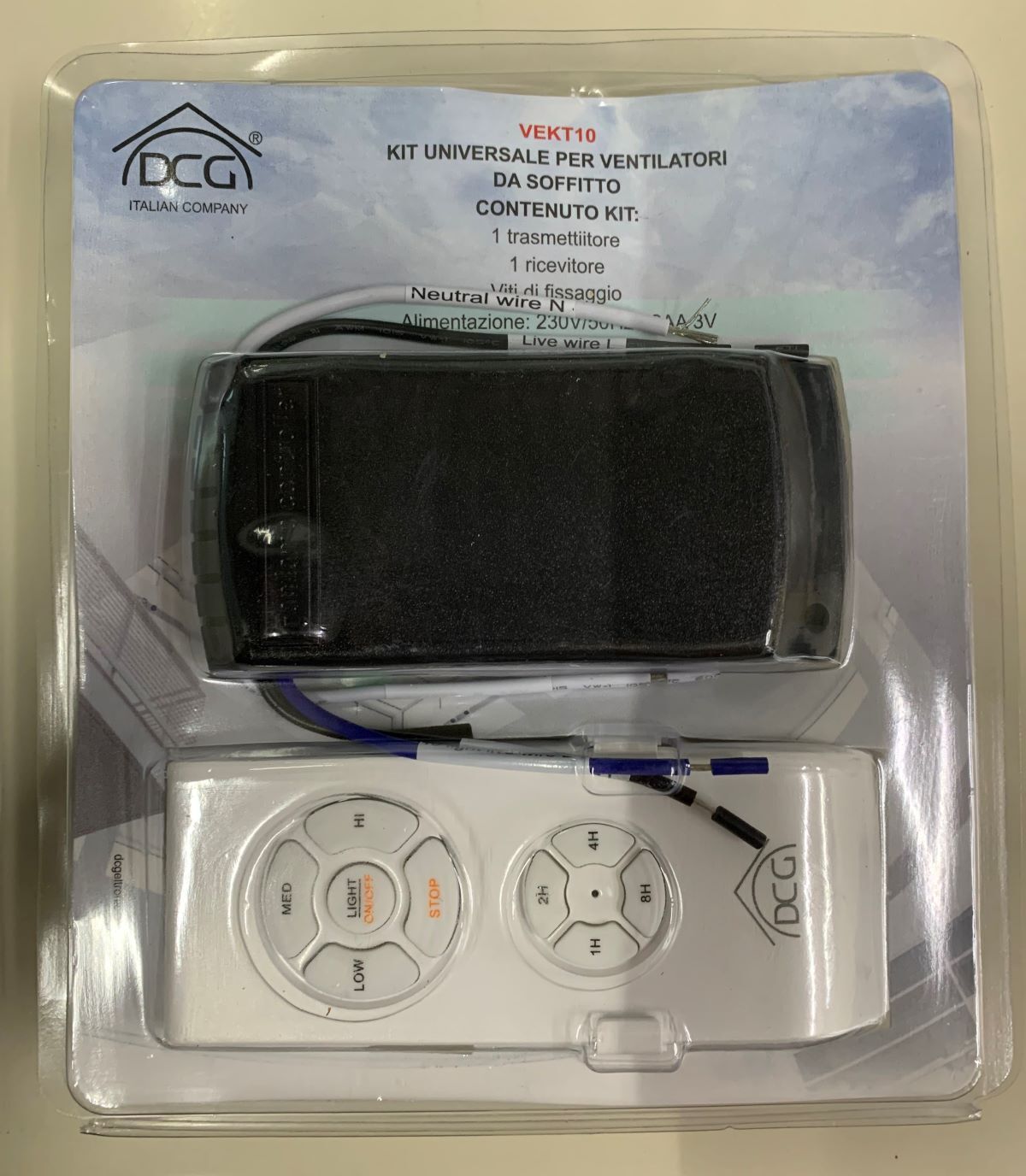 KIT TELECOMANDO UNIVERSALE LUCE VELOCITA' VENTILATORE SOFFITTO MURO DCG VEKT10