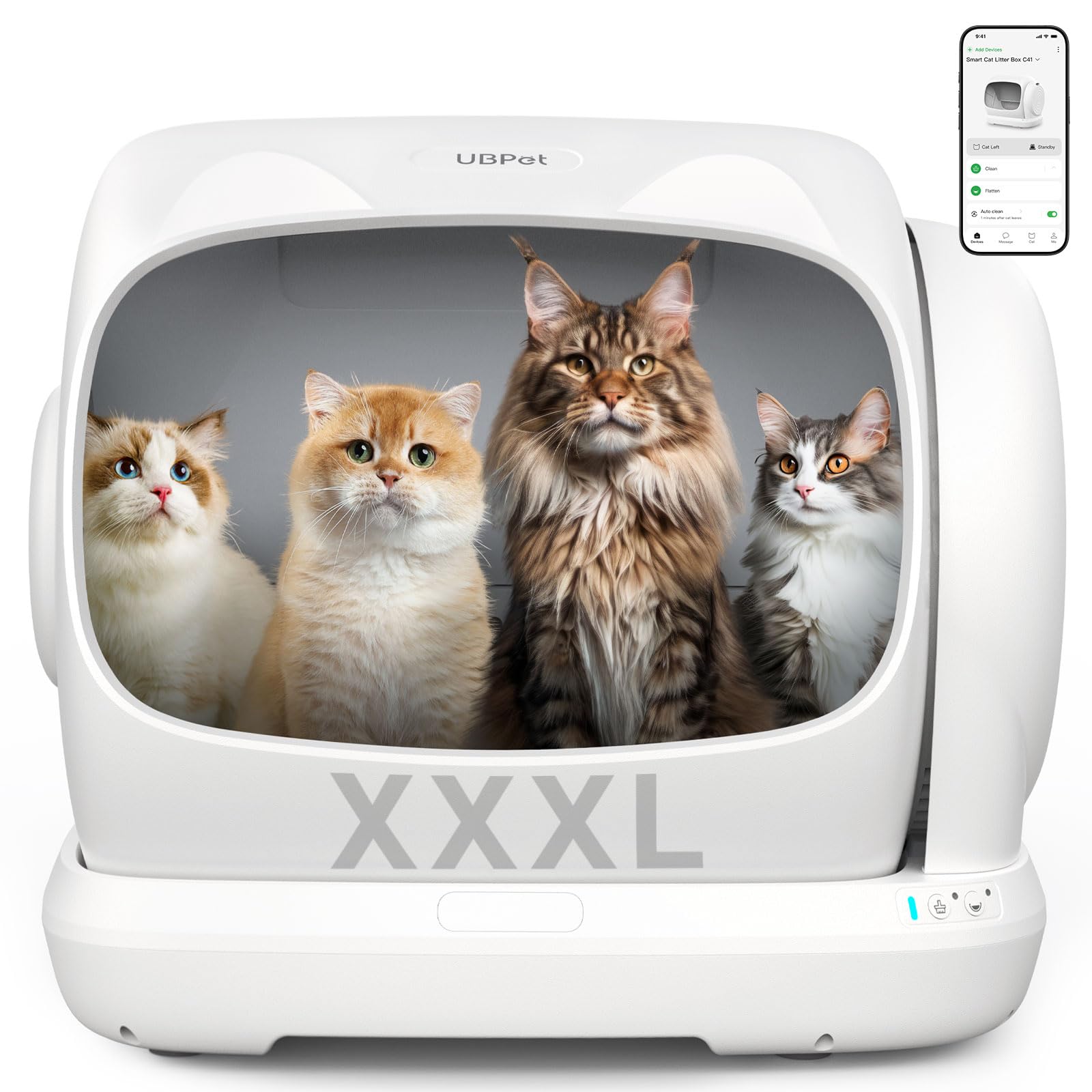 UBPET XXXL Lettiera Gatto Autopulente, 106L-Lettiera Autopulente per Gatti con Controllo App, Deodorizzatore, Grande Capacità, Lettiera Automatica per Più Gatti