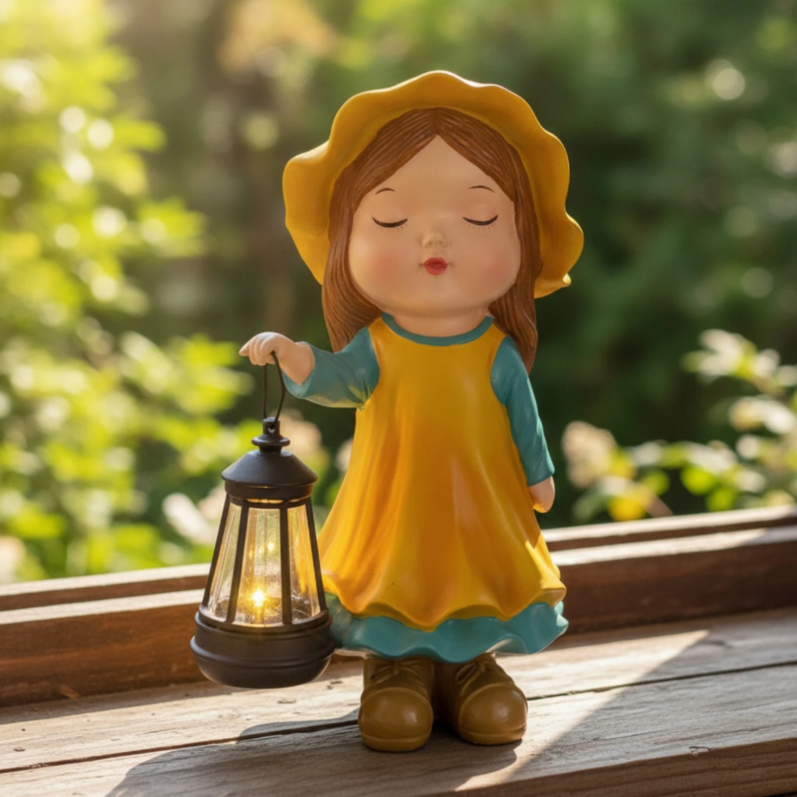 Statua di Bambino con Lanterna Solare Illuminata, Figurina da Giardino con Luce, Ornamento Resistente alle Intemperie per Prato e Giardino