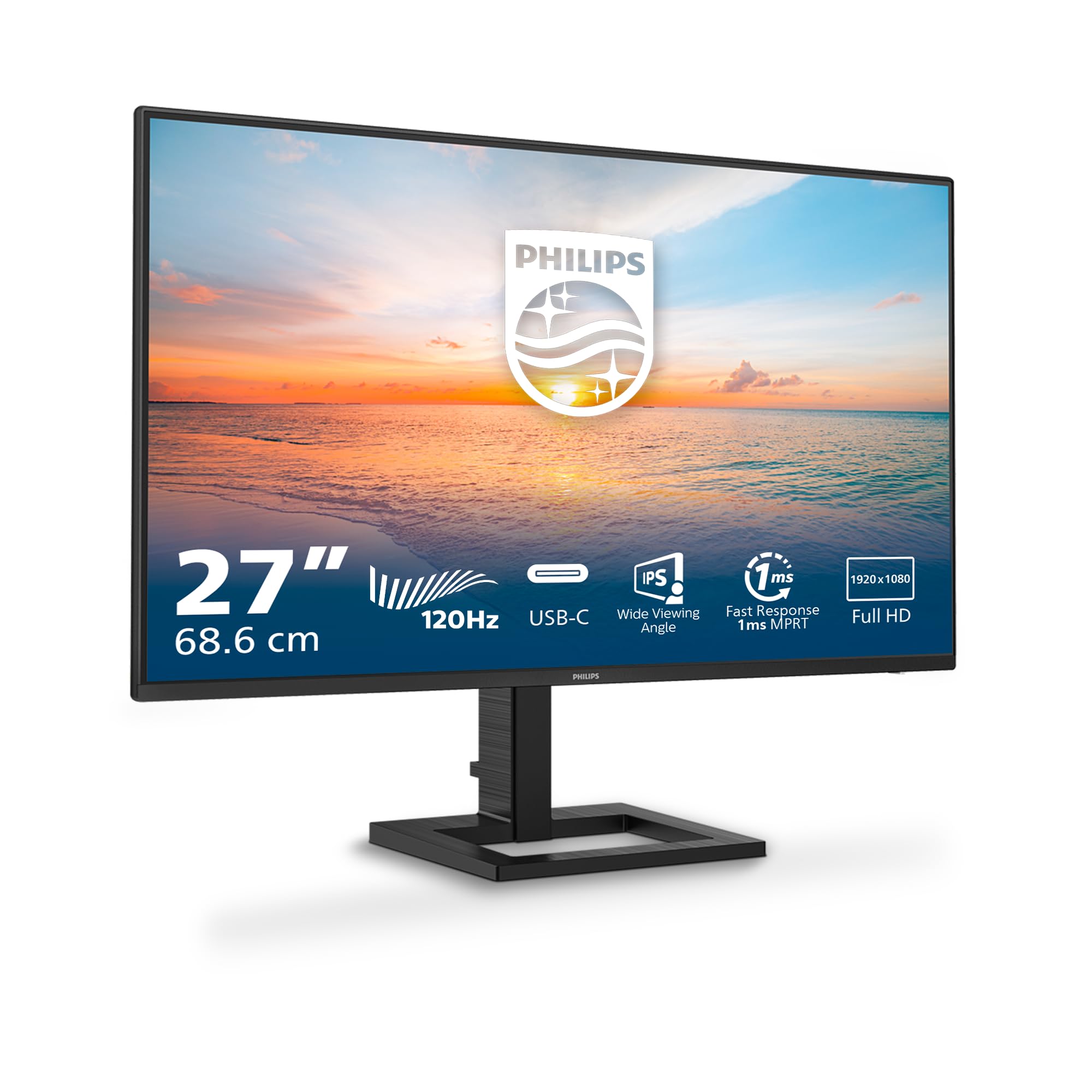 PHILIPS Monitor 27E1N1300AM 27 pollici 1920x1080, FHD, 120Hz, IPS Panel, 4ms GtG, USB Hub Speakers, Height Adjustment, (HDMI1x 1.4) Nero