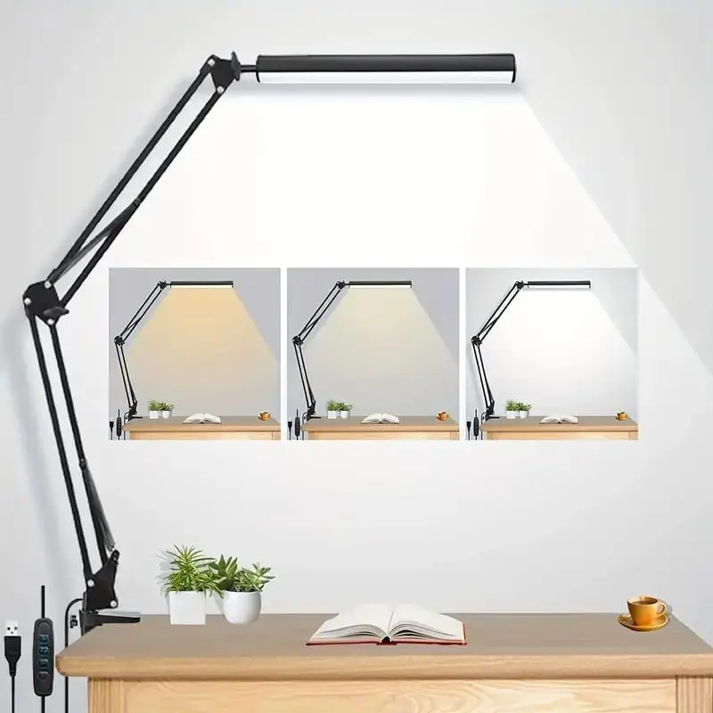Lampada da scrivania a LED per casa, lettura, studio, luce da scrivania regolabile per la cura degli occhi con morsetto, 3 modalità di colore, 10 livelli di luminosità, luce da ta…