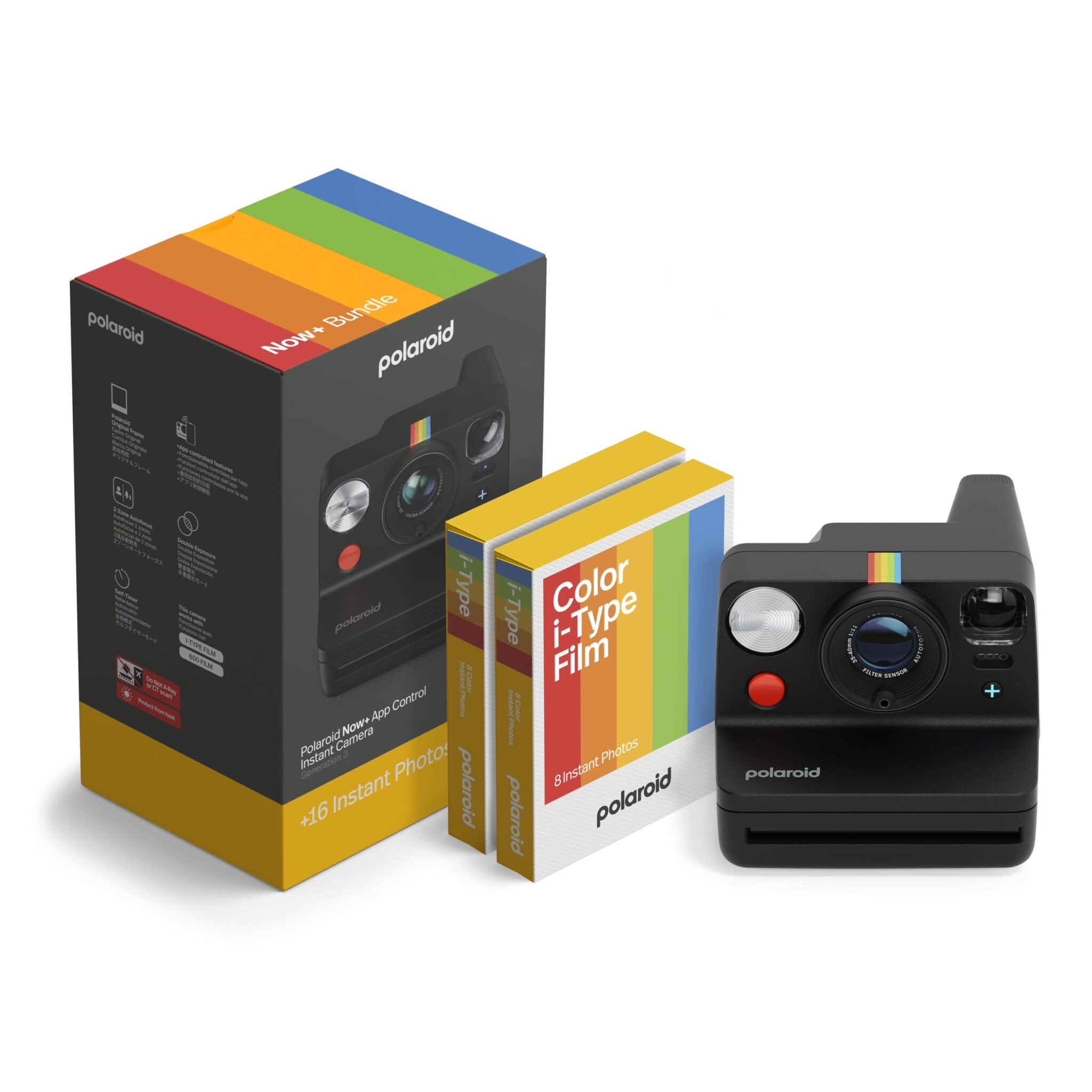Polaroid - NOW+ Gen3 - Fotocamera istantanea Bluetooth Connected - Pacchetto fotocamera + pellicola a colori (16 foto) Nero (6562)