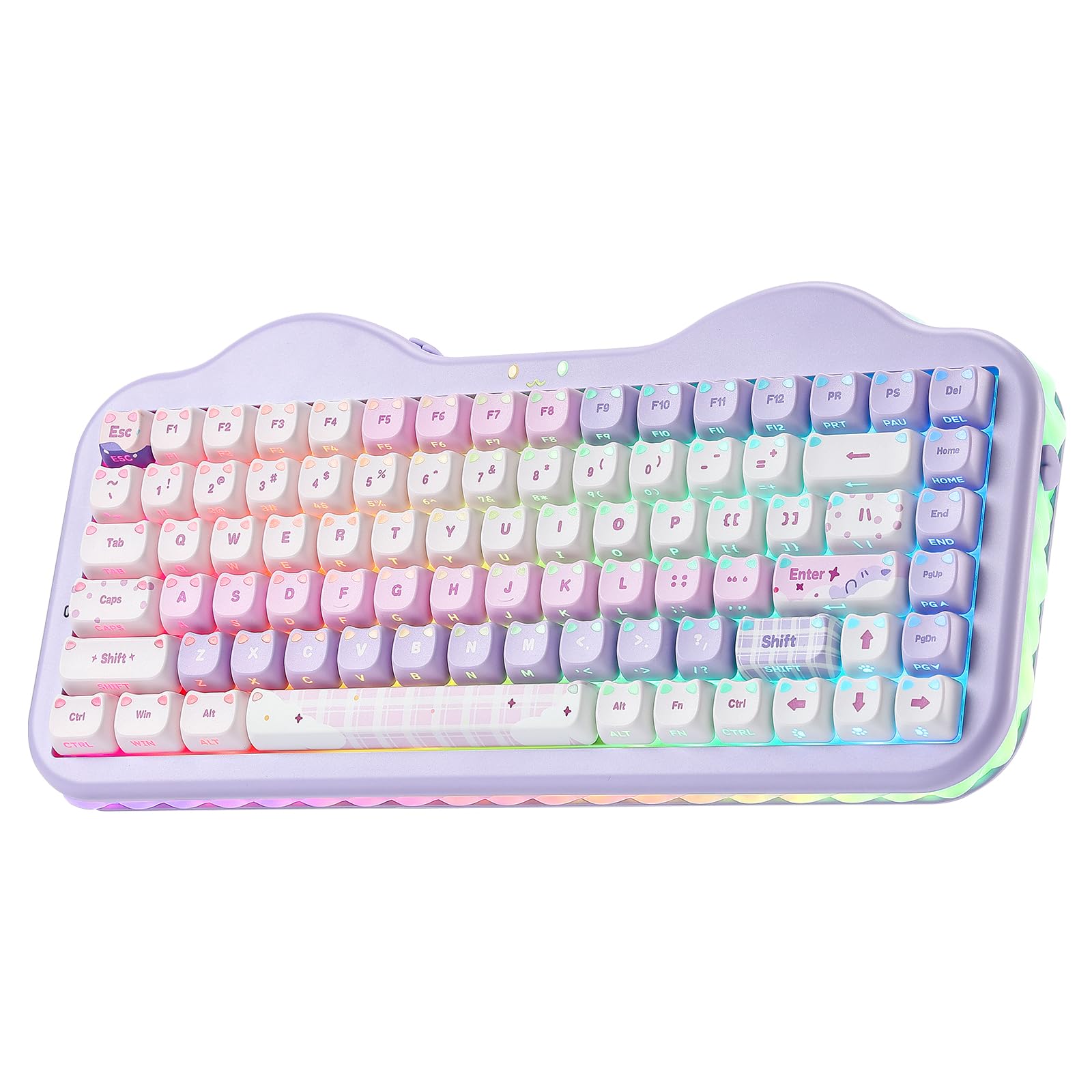 YUNZII C75 MAO Cat Tastiera Meccanica Gaming (Purple, Milk-v2-linear) | 75% Layout, Hot Swap, BT/2.4G/USB-C, PBT Keycaps, RGB Retroilluminata, Suono Cremoso Thocky, NKRO, Cute Key…