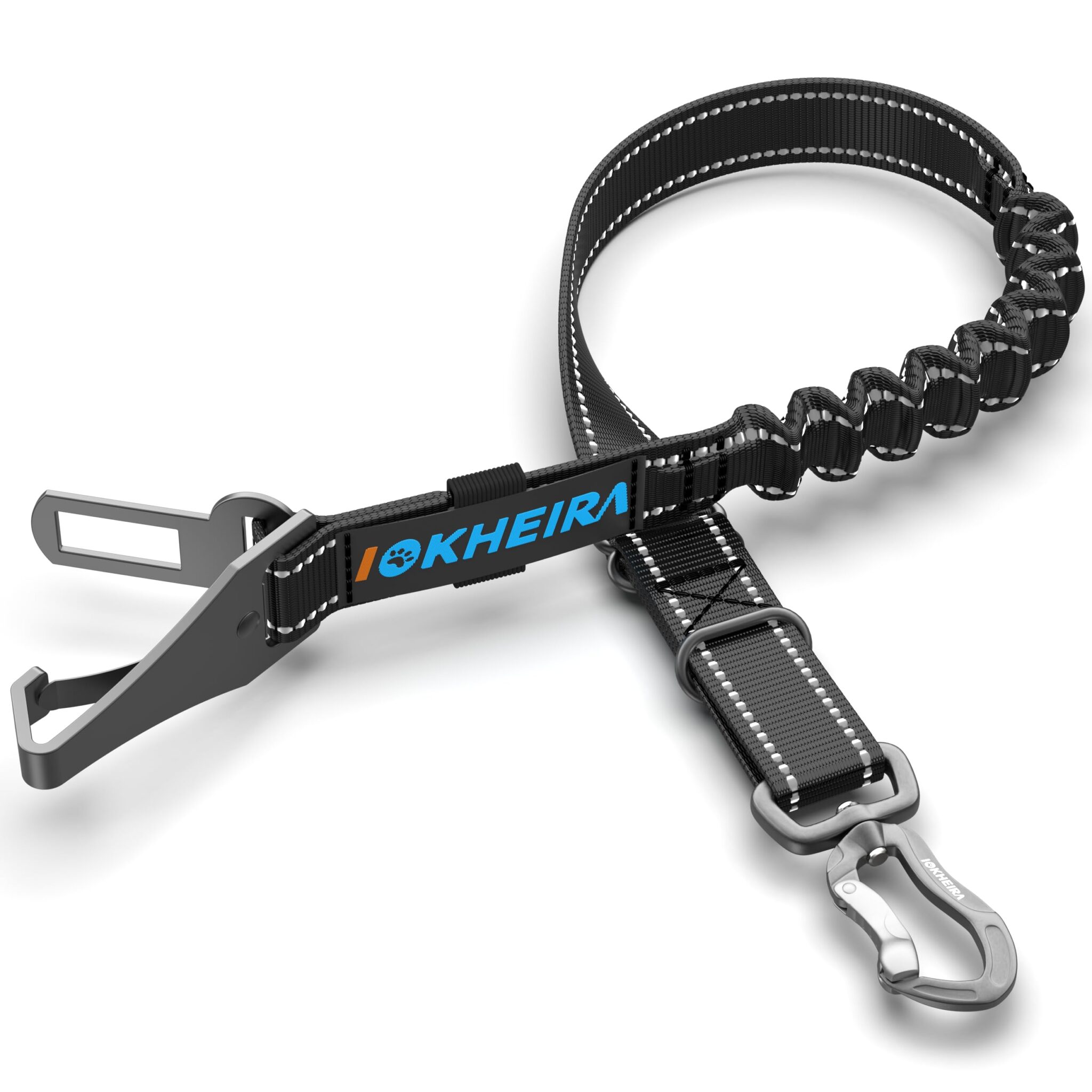 IOKHEIRA Cintura Sicurezza Cani, 3 in 1 Cablaggi per Cani per Veicoli, Elastico e Riflettente Fili, Cintura di Sicurezza Regolabile per Tutte le Razze di Cani e Tipi di Auto (Nero)