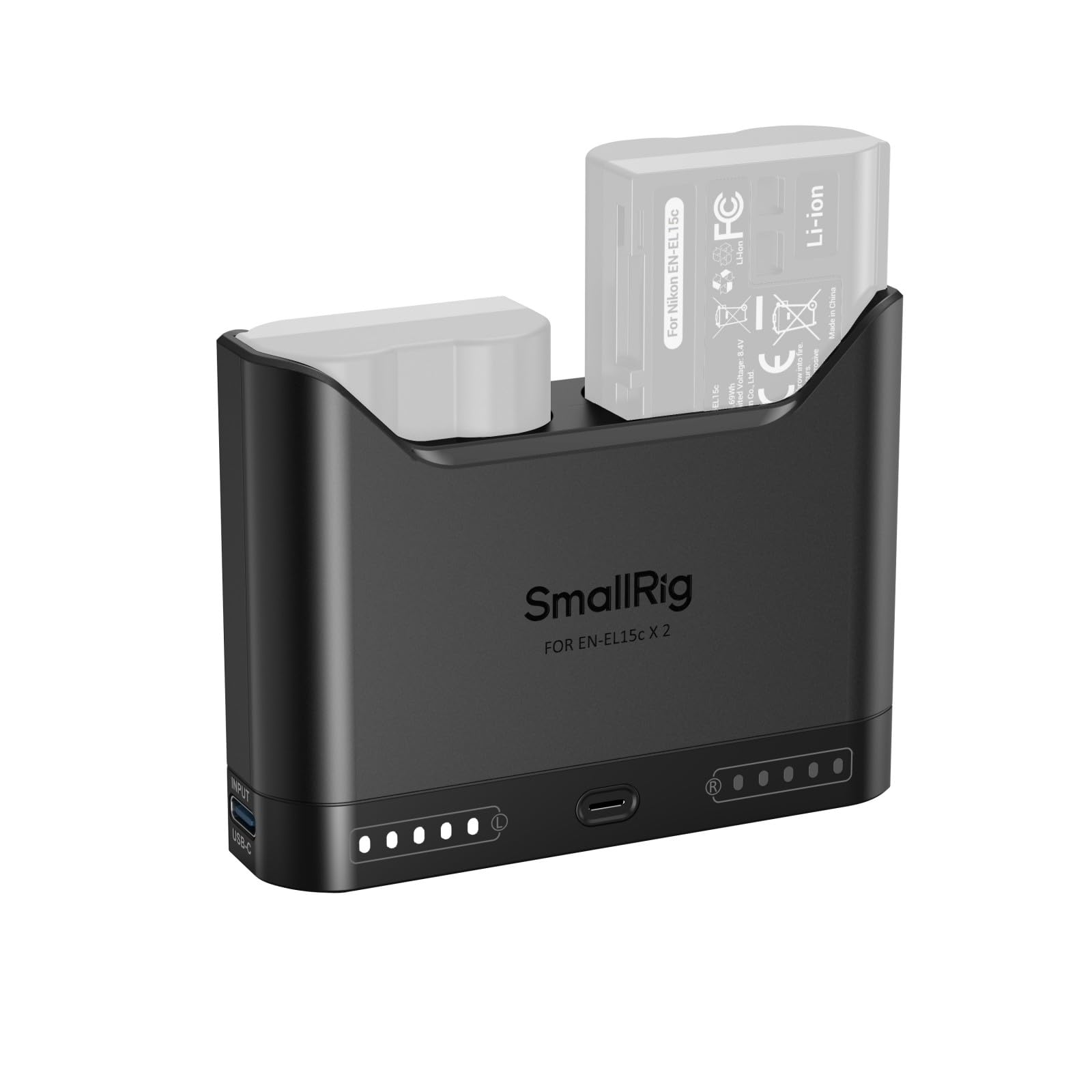 SMALLRIG Caricabatterie EN-EL15c per Nikon, caricabatteria doppio slot da 2 ore, porta USB-C da 22,5 W, per Nikon ZR, Z6III, Zf, Z8, Z7II, Z7, Z6II, Z6, D850, D810, D780, D750, D5…