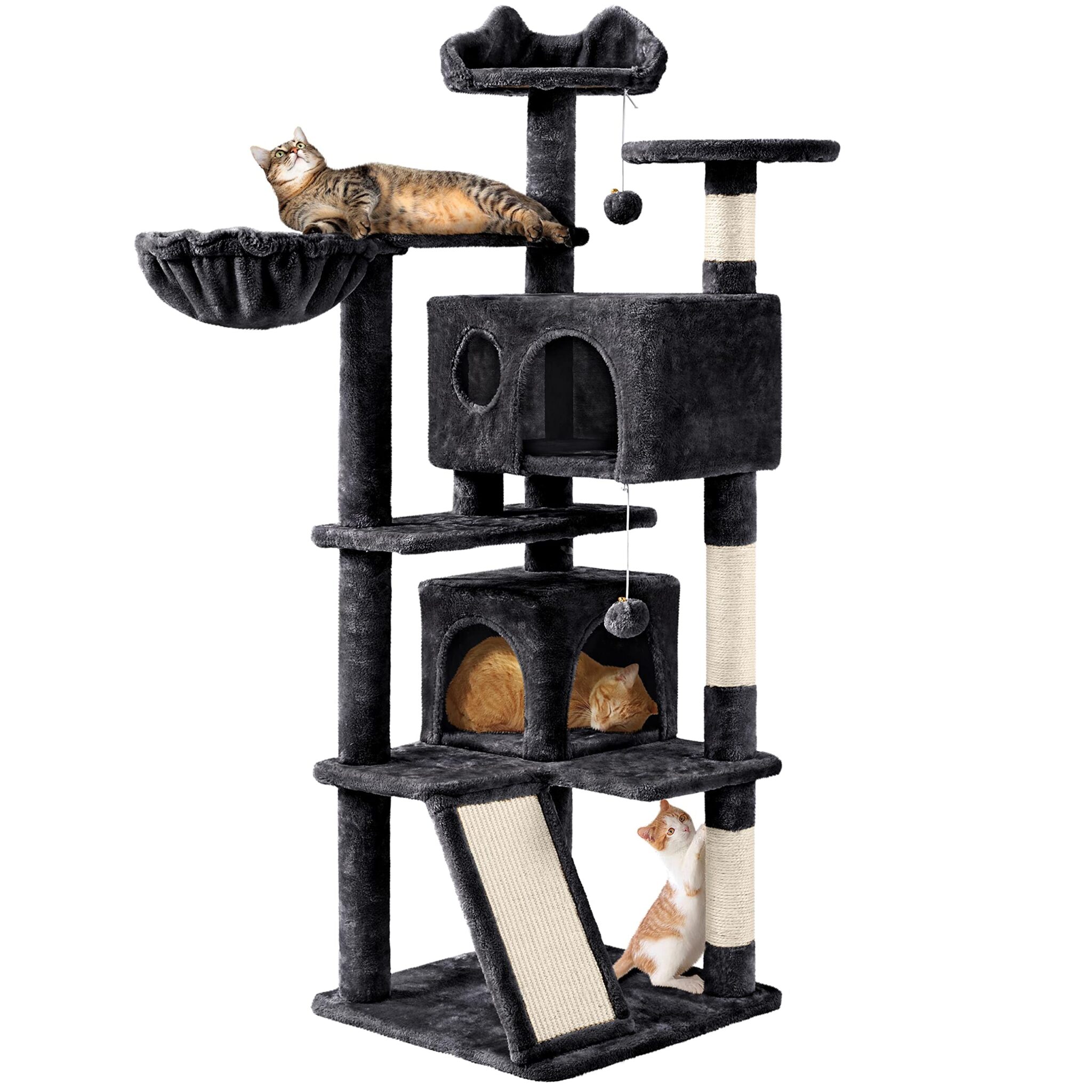 Yaheetech Albero Tiragraffi per Gatti Gioco Giocattolo per Gatti in Sisal Naturale 49 x 49 x 144,5 cm Nero