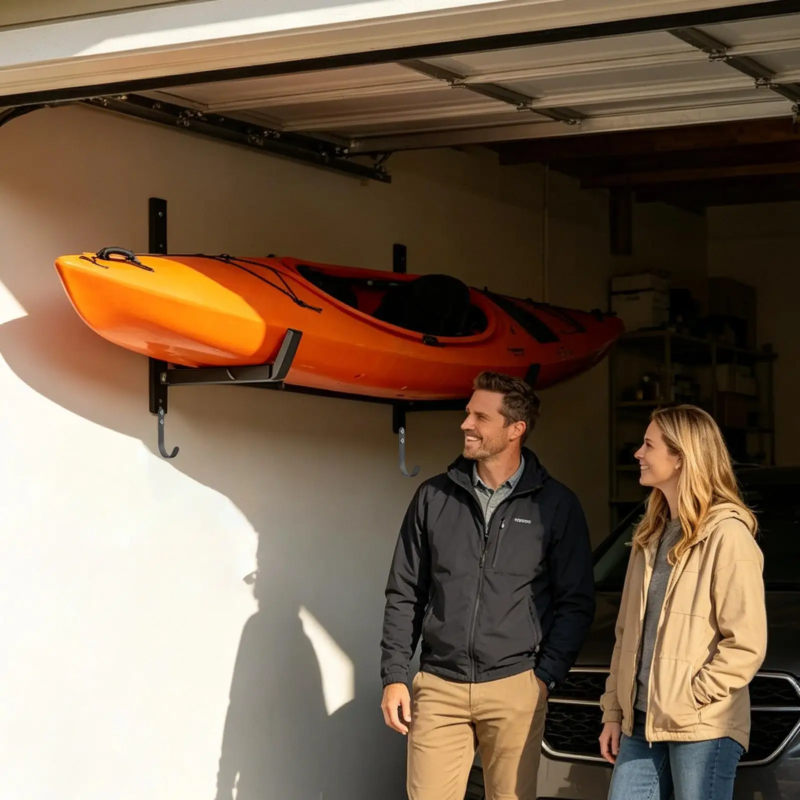 Supporto da parete per kayak con capacità di 200 libbre, gancio per tavola da surf, 2 pezzi, staffe di montaggio a parete per kayak, per canoa, per interni ed esterni