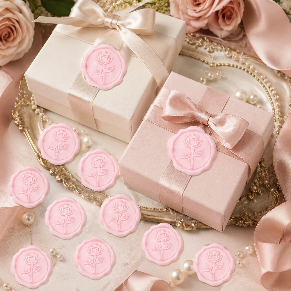Adesivi Sigillo Ceralacca - Adesivi 3D Vintage con Rose Floreali per Inviti di Nozze, 20 Pezzi Autoadesivi con Fiori Rosa Perla