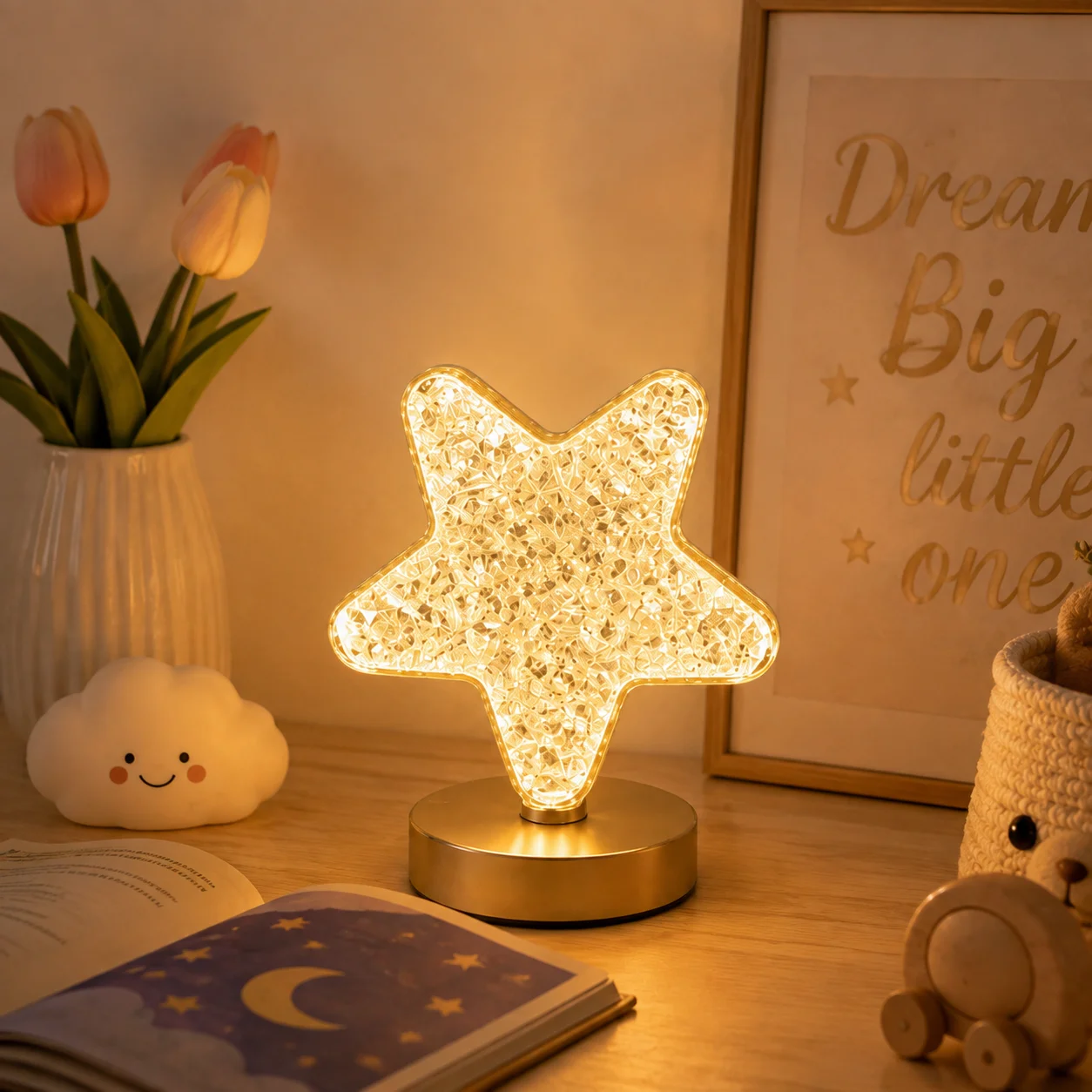 Lampada da Tavolo a LED a Forma di Stella, Ricaricabile USB, Luce Notturna con 3 Temperature di Colore, Controllo Touch e 100 Lumen, Ideale per la Camera da Letto dei Bambini e la…