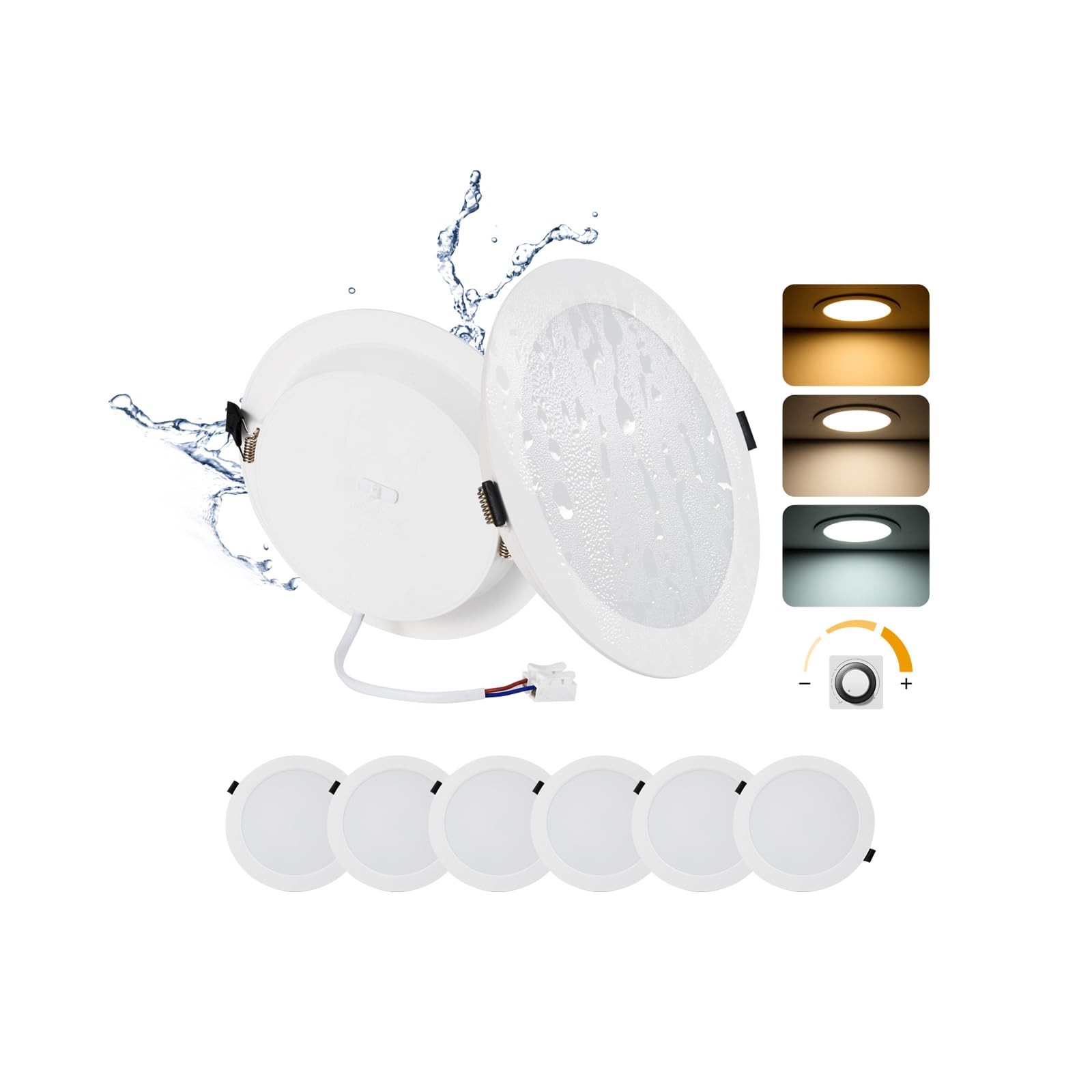6x Faretti LED da Incasso per Cartongesso 16W Dimmerabili Foro Ø145-160mm | Grebeam Faretti LED Soffitto per Bagno, 1400LM, IP44, Bianco Caldo 3000K/Bianco Neutro 4000K/Bianco Fre…