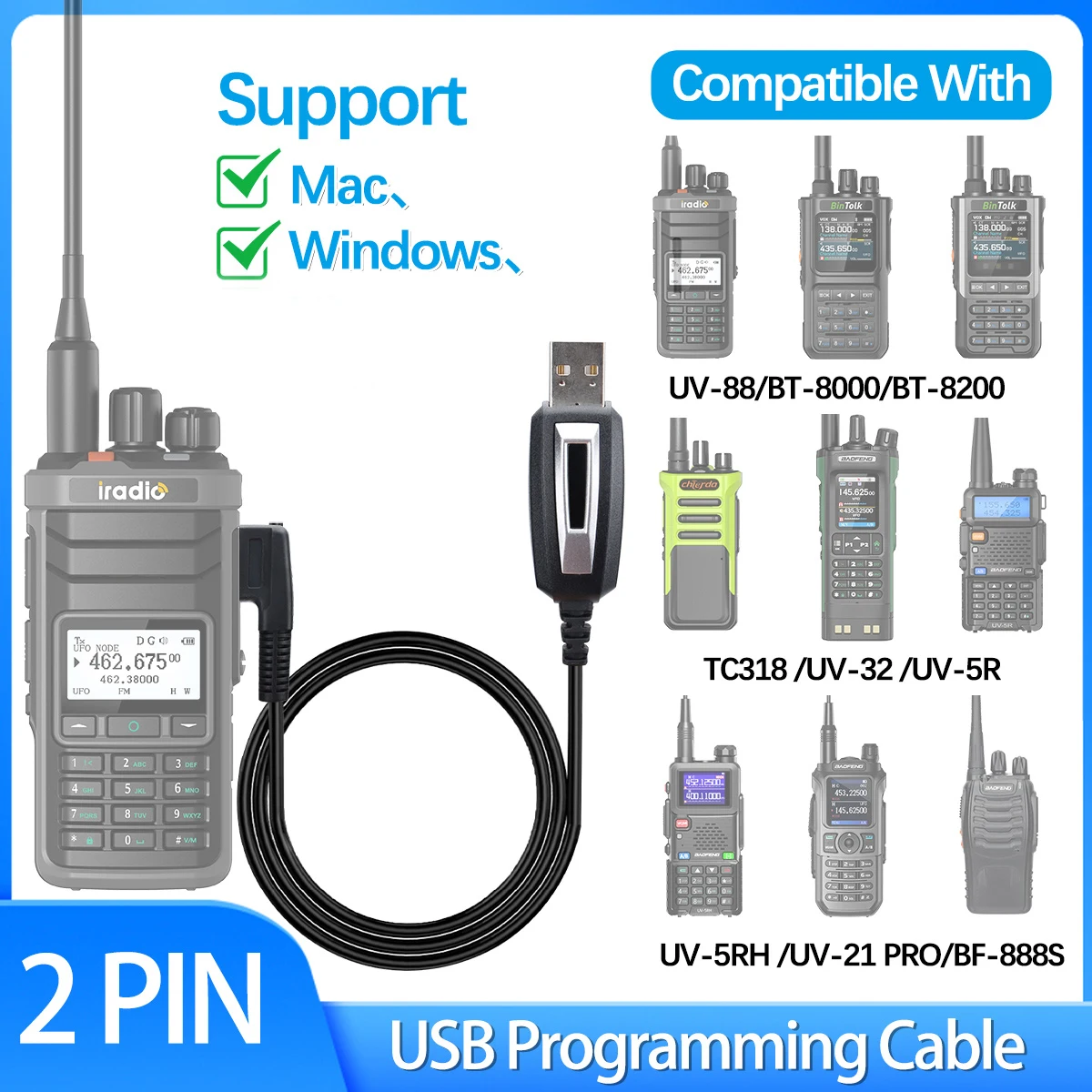 Cavo di programmazione USB per BAJETON BJ-7800 Iradio UV-88 BinTolk BT-8200 Baofeng UV-32 UV-21 PRO UV-5R Mini Walkie Talkie Radio