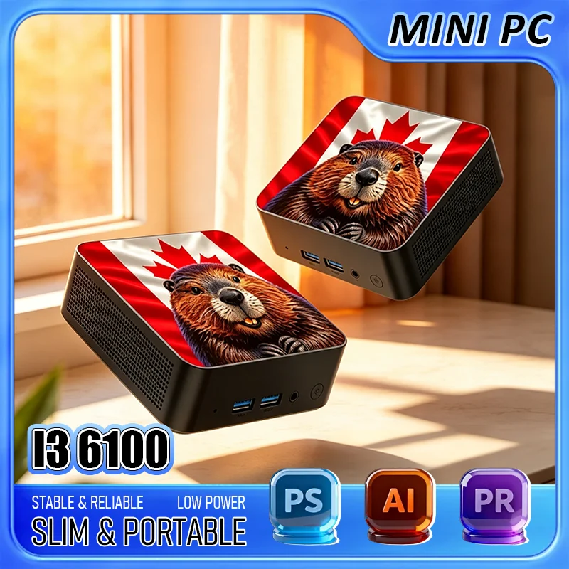 2026 Nuovo Mini PC Compatto Intel Core i3 6100 16GB DDR4 2TB SSD 4K HD WiFi6 BT5.2 con Bandiera Canadese Multi-Shell per Studio