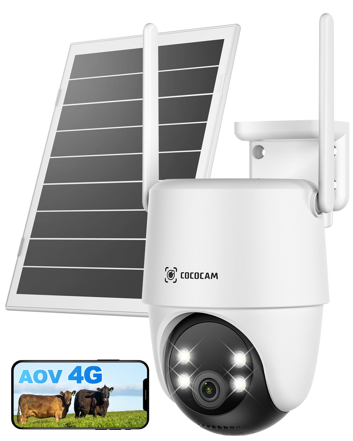 COCOCAM 24/7 Registrazione AOV 4G Telecamera con SIM da Esterno 2K PTZ | Batteria 10000mAh Pannello Solare 9W, Rilevamento AI, Tracking AI, Visione Notturna 30 Metri, Scheda SIM I…