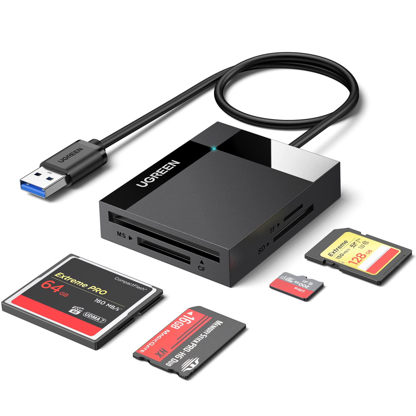 UGREEN USB 3.0 Lettore Schede SD TF CF MS Card Reader 4 in 1 Adattatore | per Scheda di Memoria Compatibile con Windows 11 10 iMac Xbox One ECC