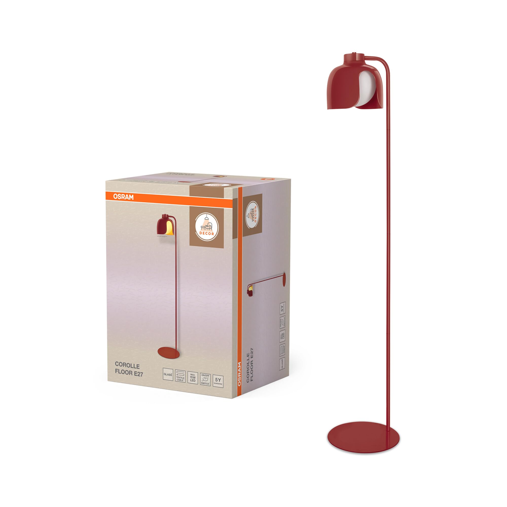 OSRAM Lampada da terra DECOR Corolle E27 Rossa Metallo Vetro | Decor Corolle, Ambient Mood Light, Rosso, , confezione da 1