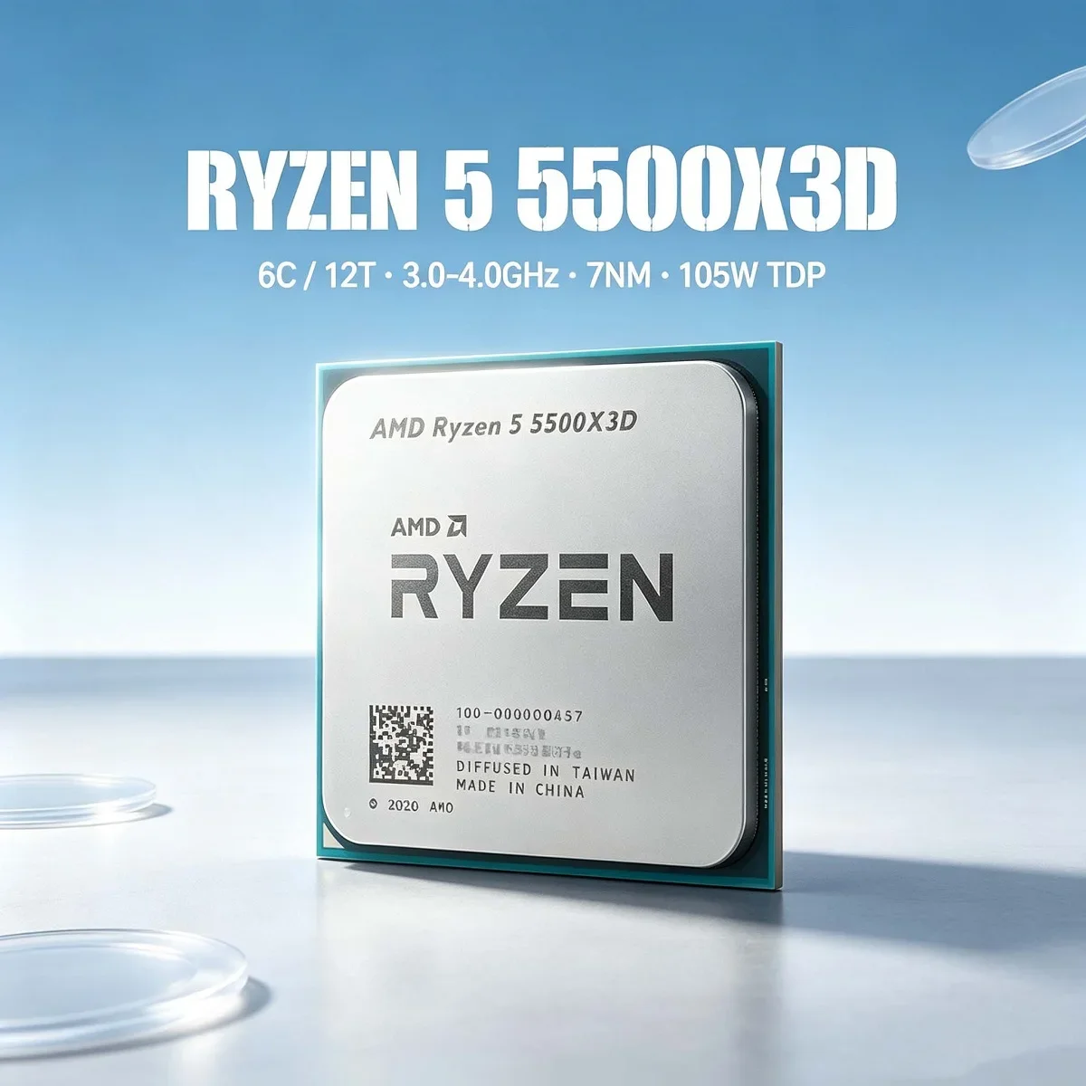 Processore Desktop AMD Ryzen5 5500X3D, Frequenza Base 3.0GHz, Cache Ampia da 96MB, 6 Core 12 Thread, CPU Gaming AM4 Senza Interruzioni