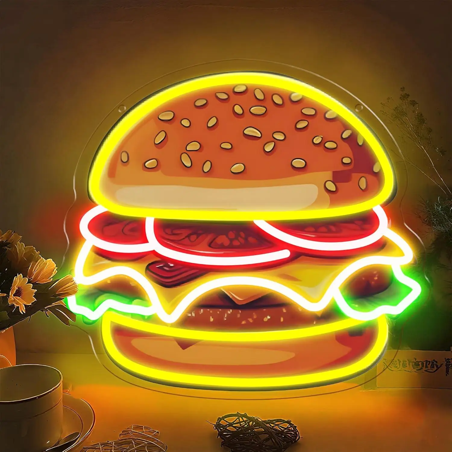 Insegna al Neon LED a Forma di Hamburger, Luce da Parete per Ristoranti, Bar, Cucine, Fast Food, Caffetterie, Food Truck, Decorazione Commerciale