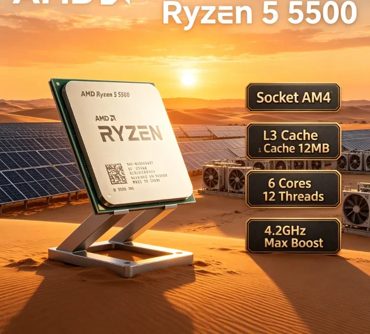Processore Desktop AMD Ryzen 5 5500 per Studio e Multitasking, 6 Core 12 Thread, 4.2GHz, AM4, Cache L3 16MB, 65W, Senza Dissipatore