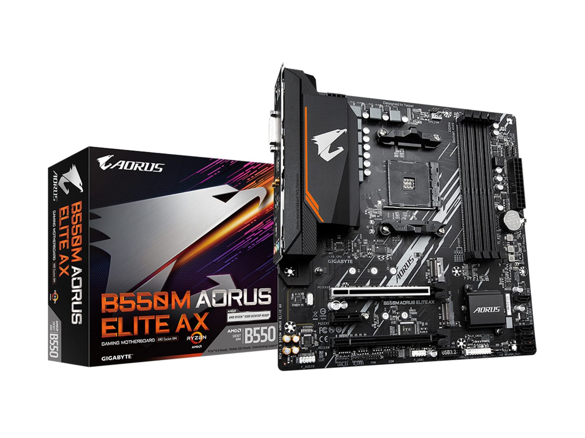 GIGABYTE B550M AORUS ELITE AX Scheda madre - CPU AMD Ryzen 5000, VRM a 5+3 fasi, fino a 4733 MHz DDR4, 1xPCIe 4.0 + 1xPCIe 3.0 M.2, Wi-Fi 6E, LAN 1GbE, USB 3.2 Gen 1