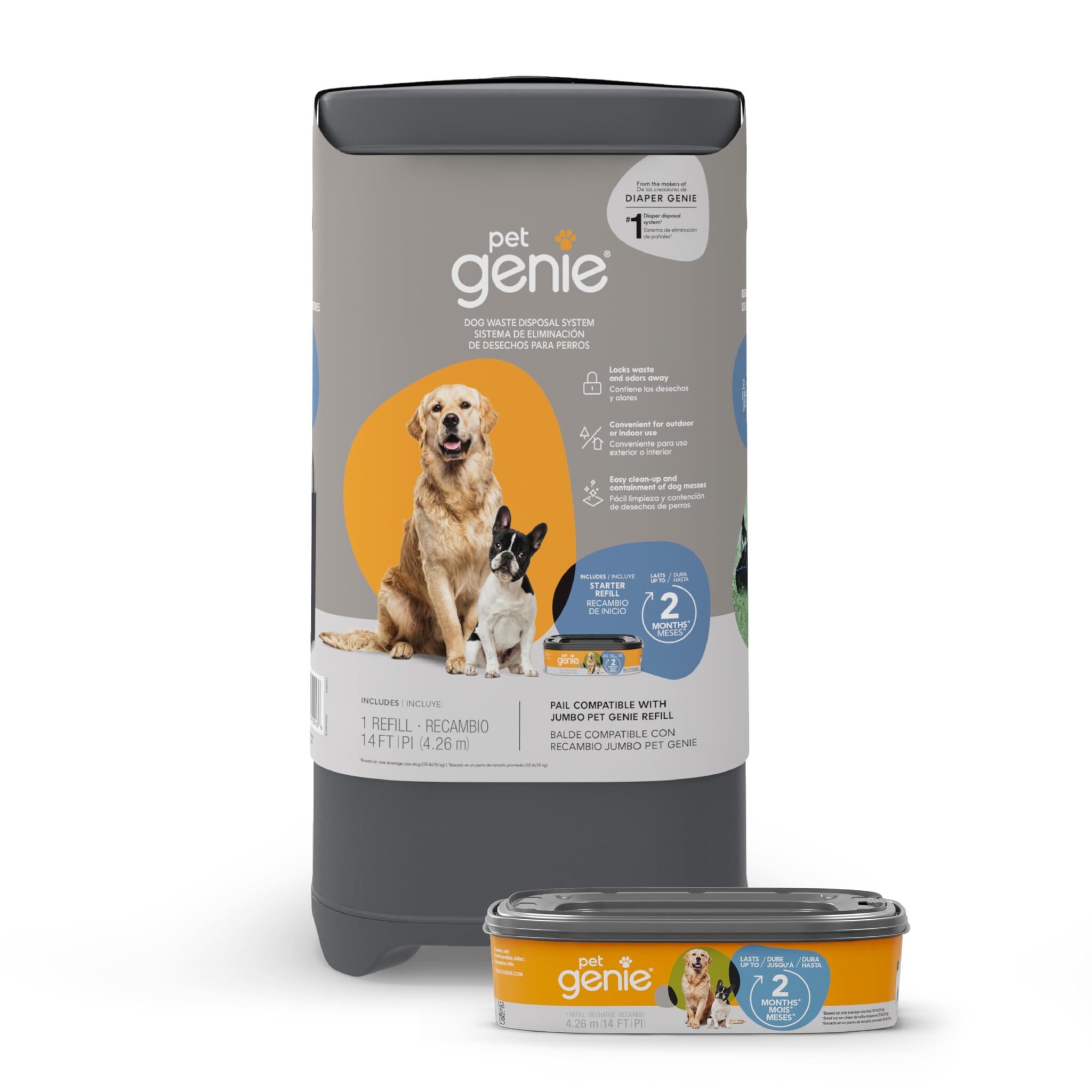 Pet Genie Secchio | Sistema di smaltimento dei rifiuti del cane per il controllo degli odori all'interno e all'esterno | Cestino per la cacca del cane | Include 1 sacchetto quadra…
