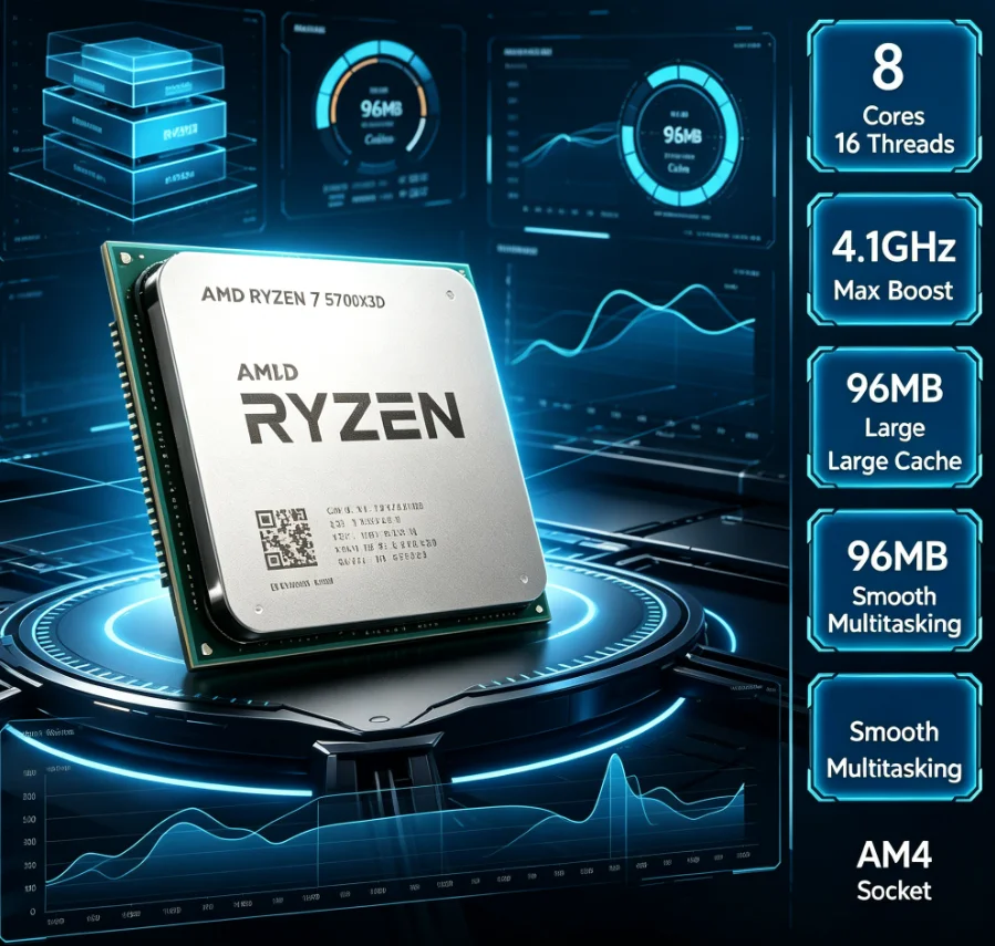 AMD Ryzen 7 5700X3D R7 5700X3D 8 Core 16 Thread per PC da Gaming eSports e Streaming, CPU Bulk AM4 DDR4