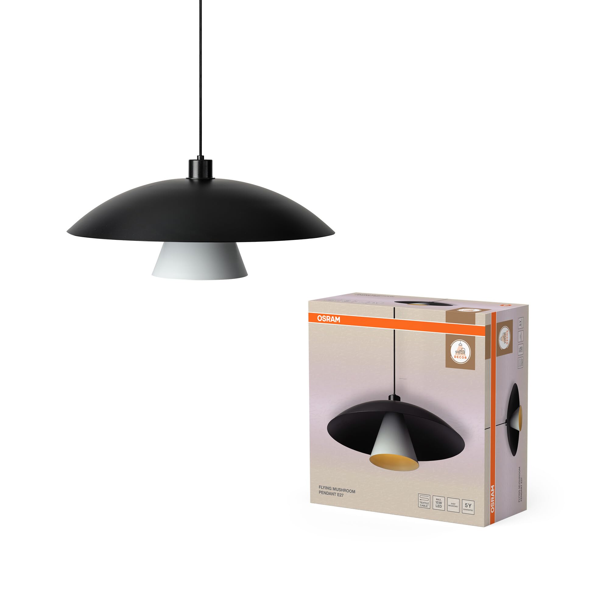 OSRAM Lampada a sospensione DECOR Flying Mushroom E27 Nero/Bianco | Decor Flying Mushroom, Ceiling Luminaire, Nero/Bianco, , confezione da 1