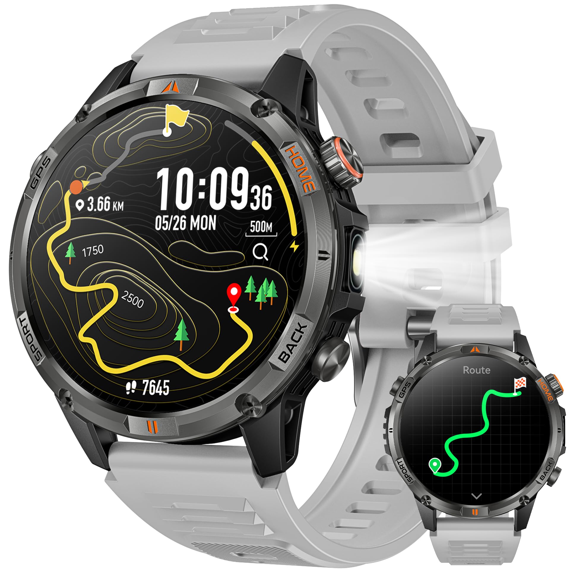 GPS Smartwatch Uomo Orologio con Chiamate: 1,46" Grande Schermo Tondo Militare Smart Watch Fitness Sport Bussola Torcia Cardiofrequenzimetro Pressione Sonno Impermeabile Salute Or…