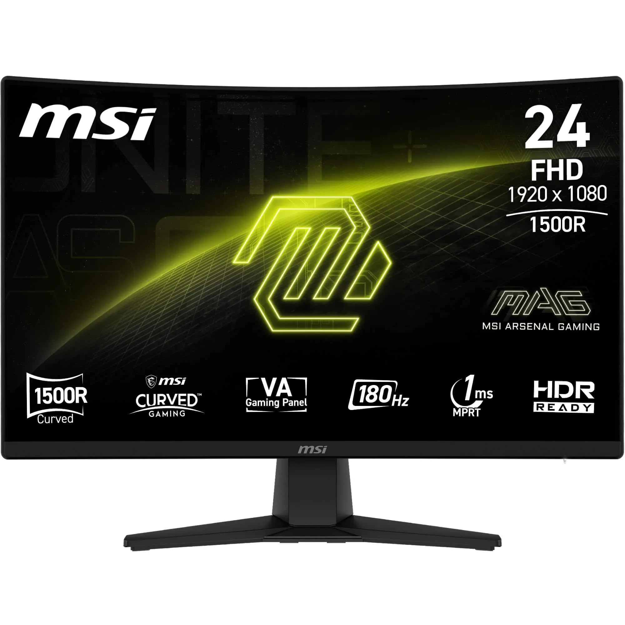 msi MAG 242CA Monitor Gaming 24" FHD 1500R 1920x1080 VA, 180 Hz, 1 ms, HDR Ready, Eye Care, HDMI 2.0b, DP 1.2a, senza cornice, regolabile in inclinazione, compatibile VESA, colore…