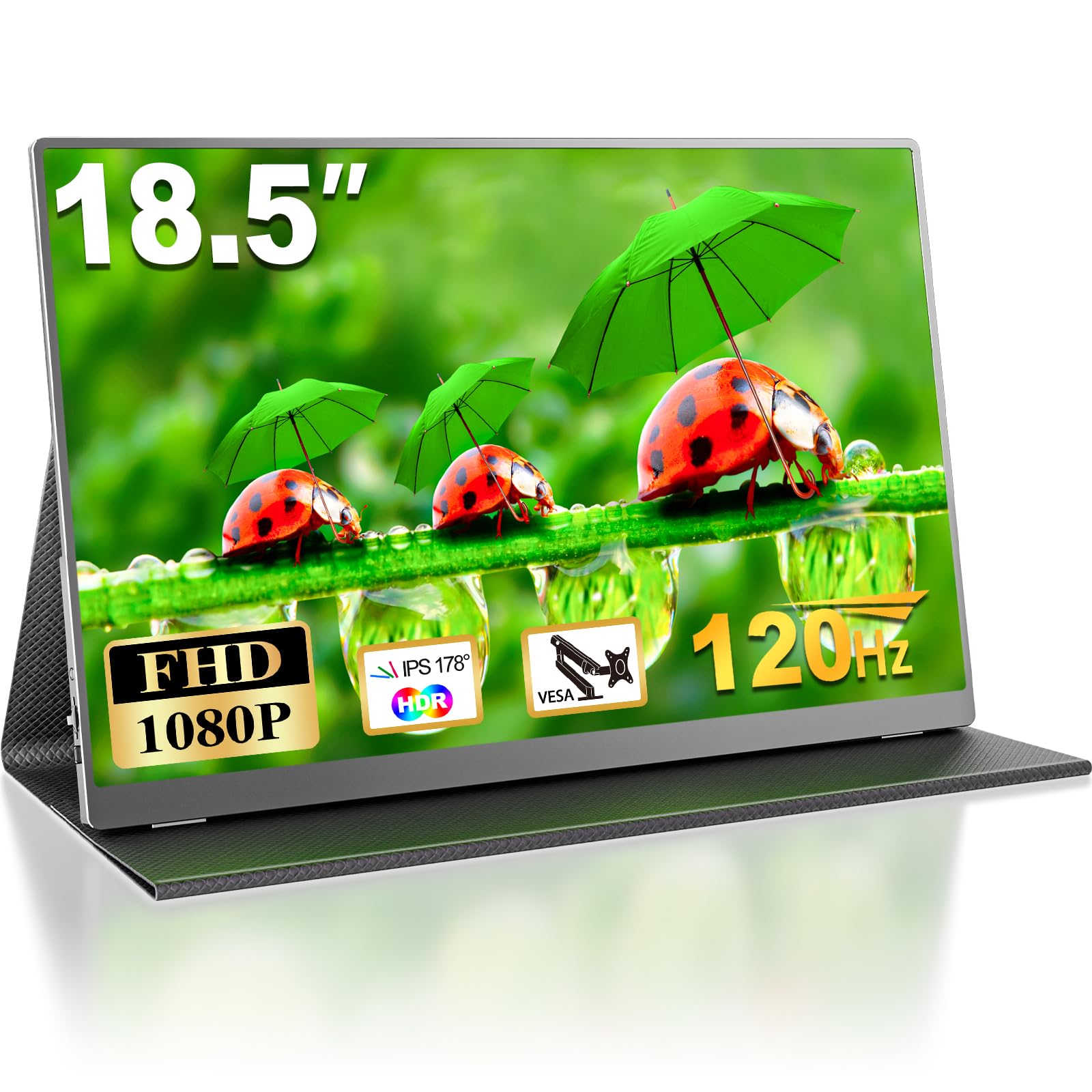 MOMODS Monitor Portatile, 18.5 Pollici Portable Monitor da Gioco 120 Hz | Schermo Portatile IPS 1080P FHD con VESA Mini HDMI/USB-C, per Telefono, Laptop, Mac, PS5