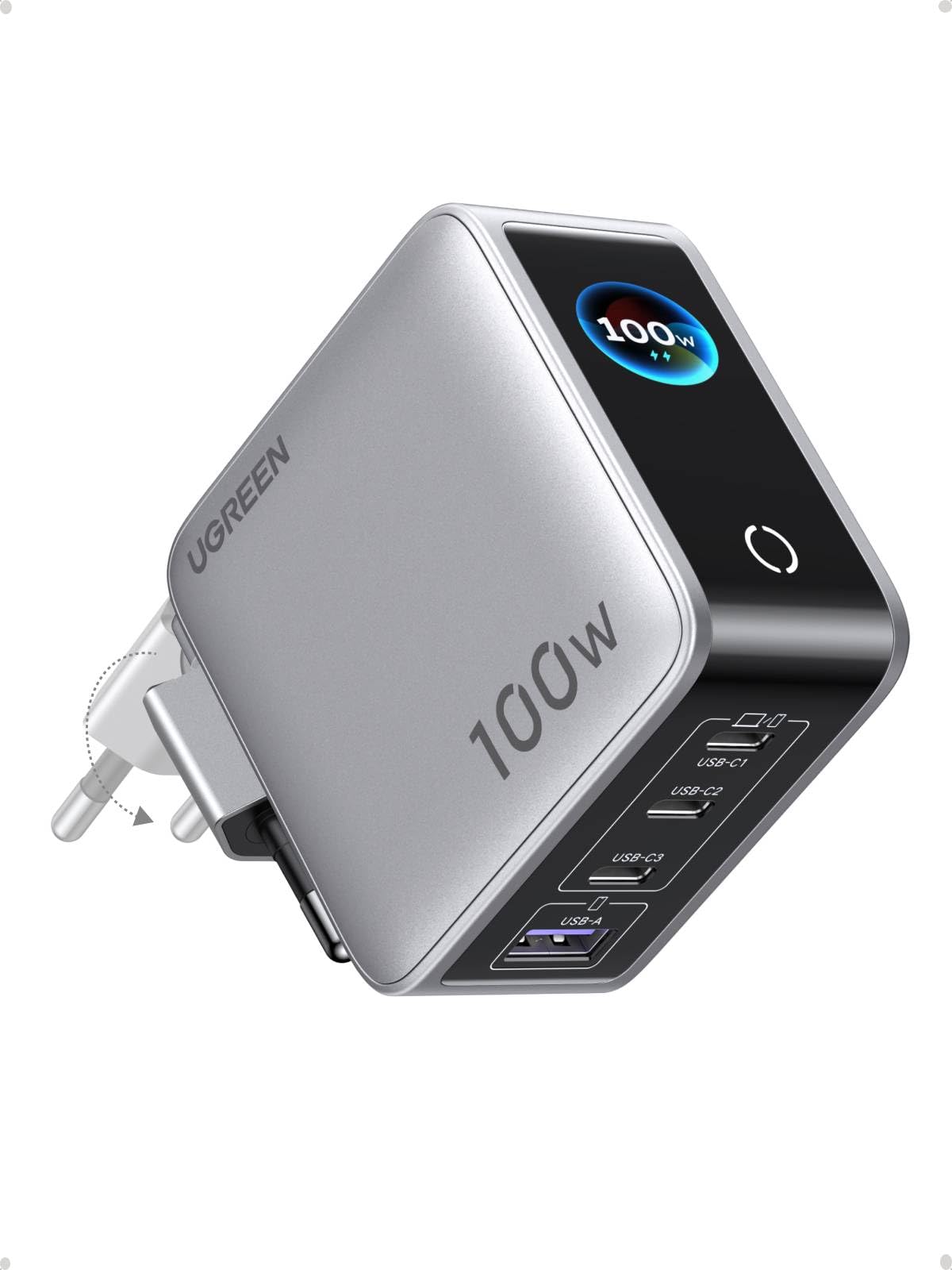 UGREEN Nexode Pro 100W Caricatore USB C Ricarica Rapido Schermo TFT | 4 Porte, PD 3.0, PPS 45W, Compatibile con Galaxy S26/ S25 Ultra MacBook iPad, iPhone 17 Pro Max Air 16 15 14…