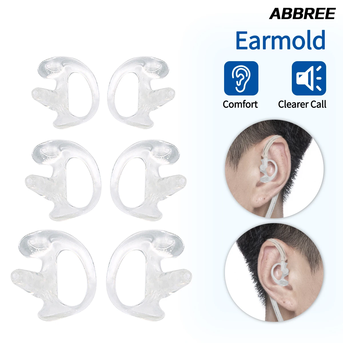 ABBREE Tappi per le orecchie auricolari in silicone morbido di ricambio per walkie talkie auricolare con tubo a bobina acustica