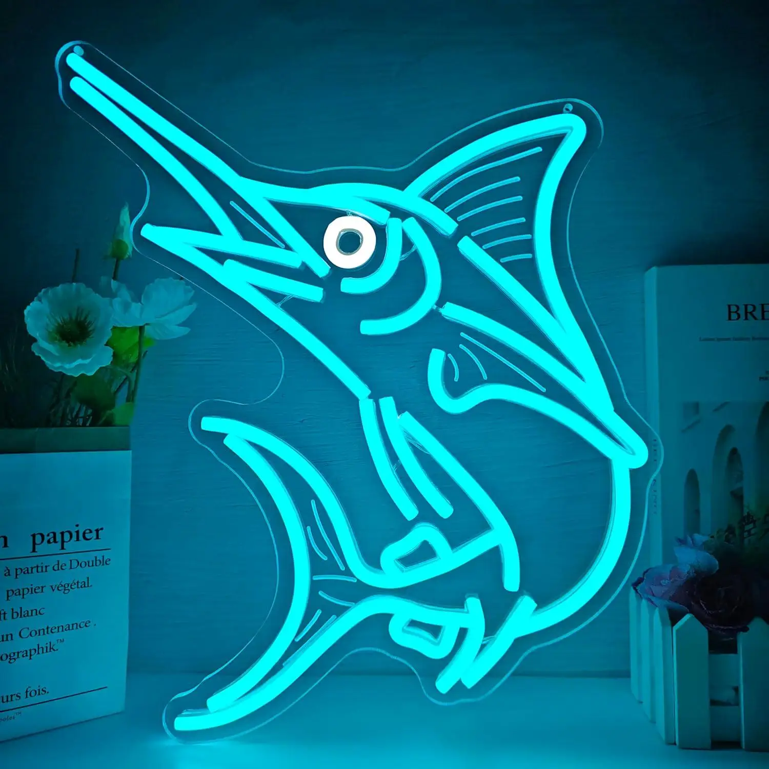 Insegna al Neon a Forma di Marlin, Luce LED a Tema Pesca in Acque Profonde per Casa, Bar, Ristorante Costiero, Man Cave, Pub, Decorazione Murale, Regalo
