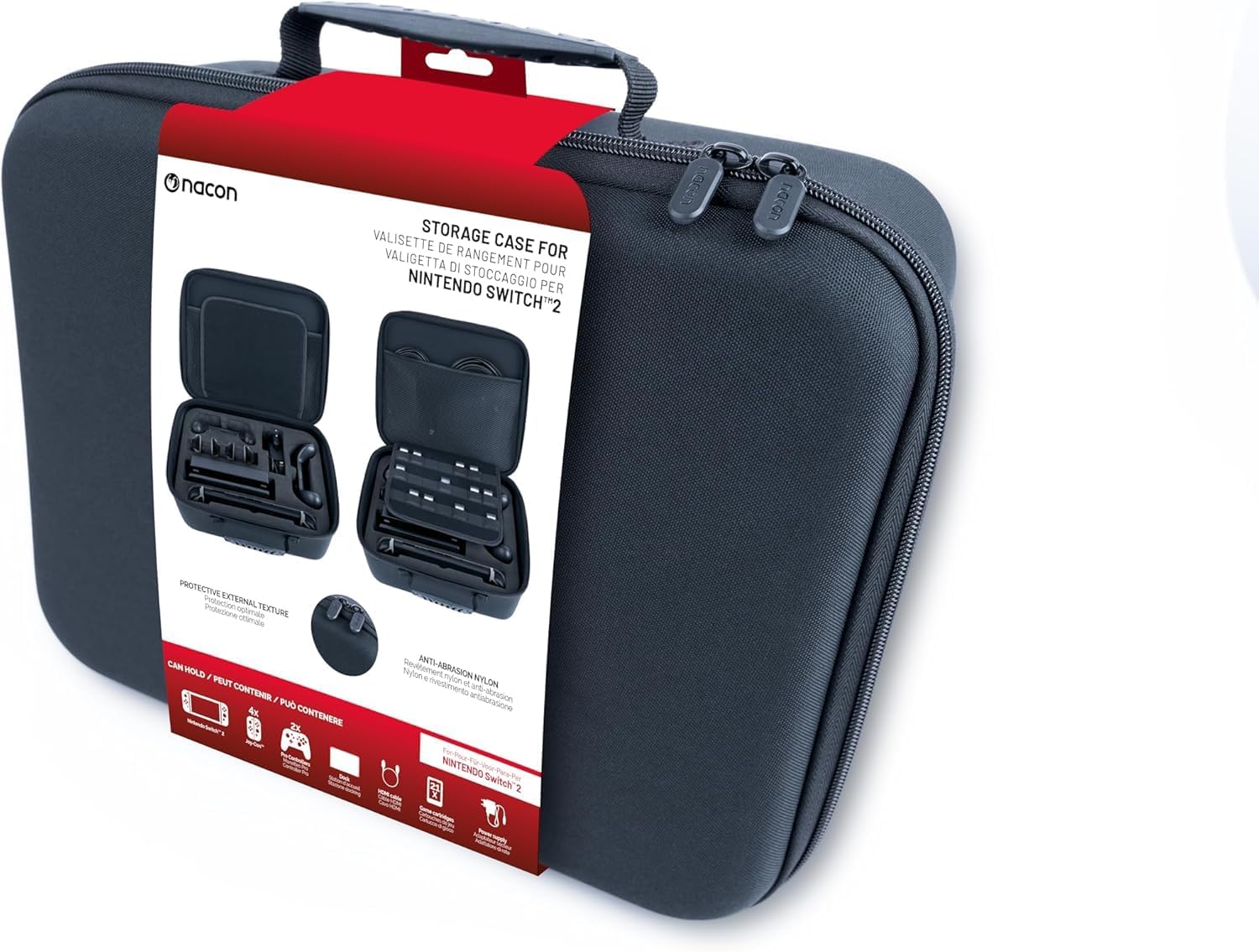 Custodia Nacon per Switch 2 | Custodia con slot per controller, Joy-Con, caricabatterie e 21 giochi | Controller Switch Pro compatibile