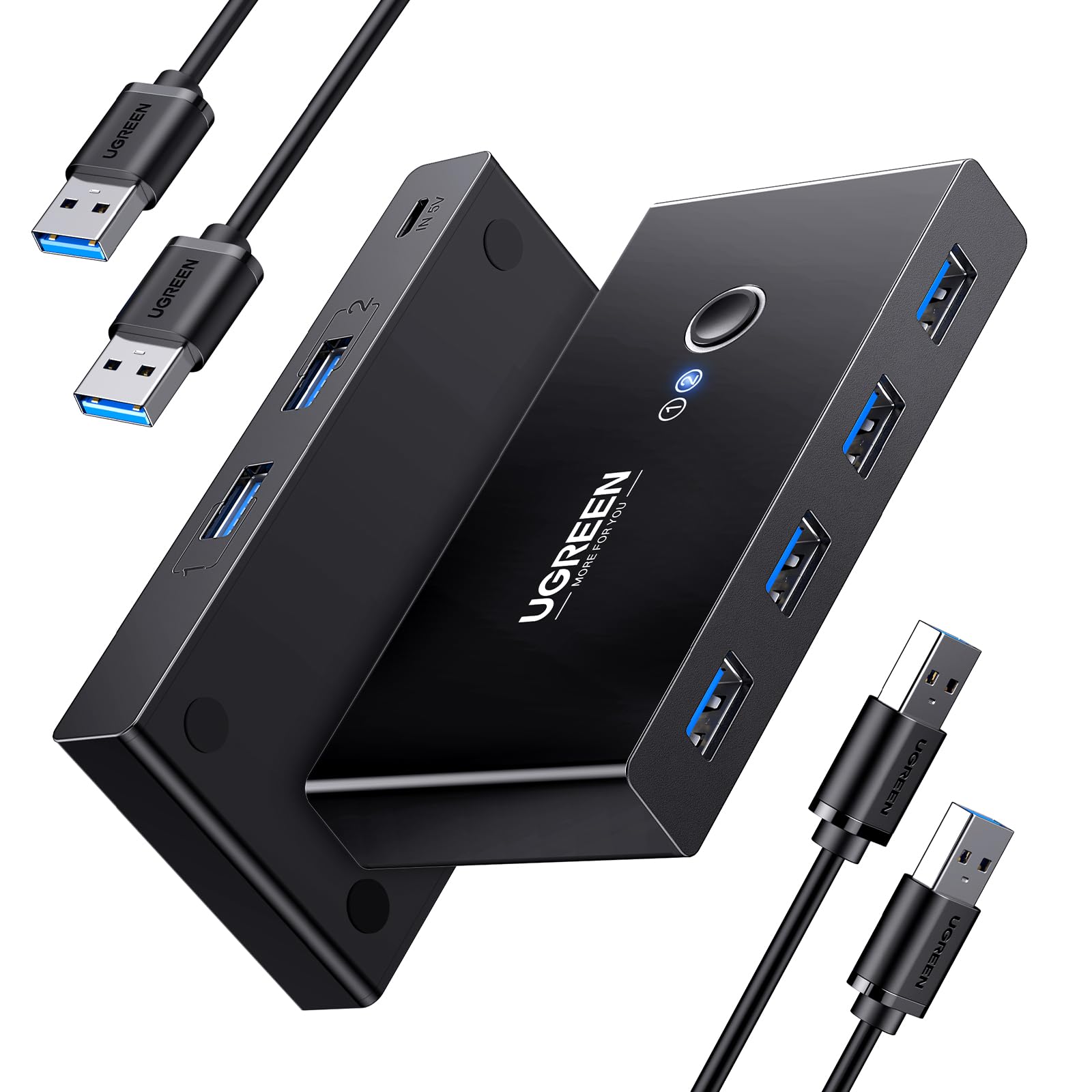 UGREEN 4 Porte Switch USB 3.0 2 Ingressi e 4 Uscite Commutatore | 2 PC Condividono Quattro Periferiche, per la Condivisione di Tastiera, Mouse, Unità Flash, Hard Disk, Stampanti,…