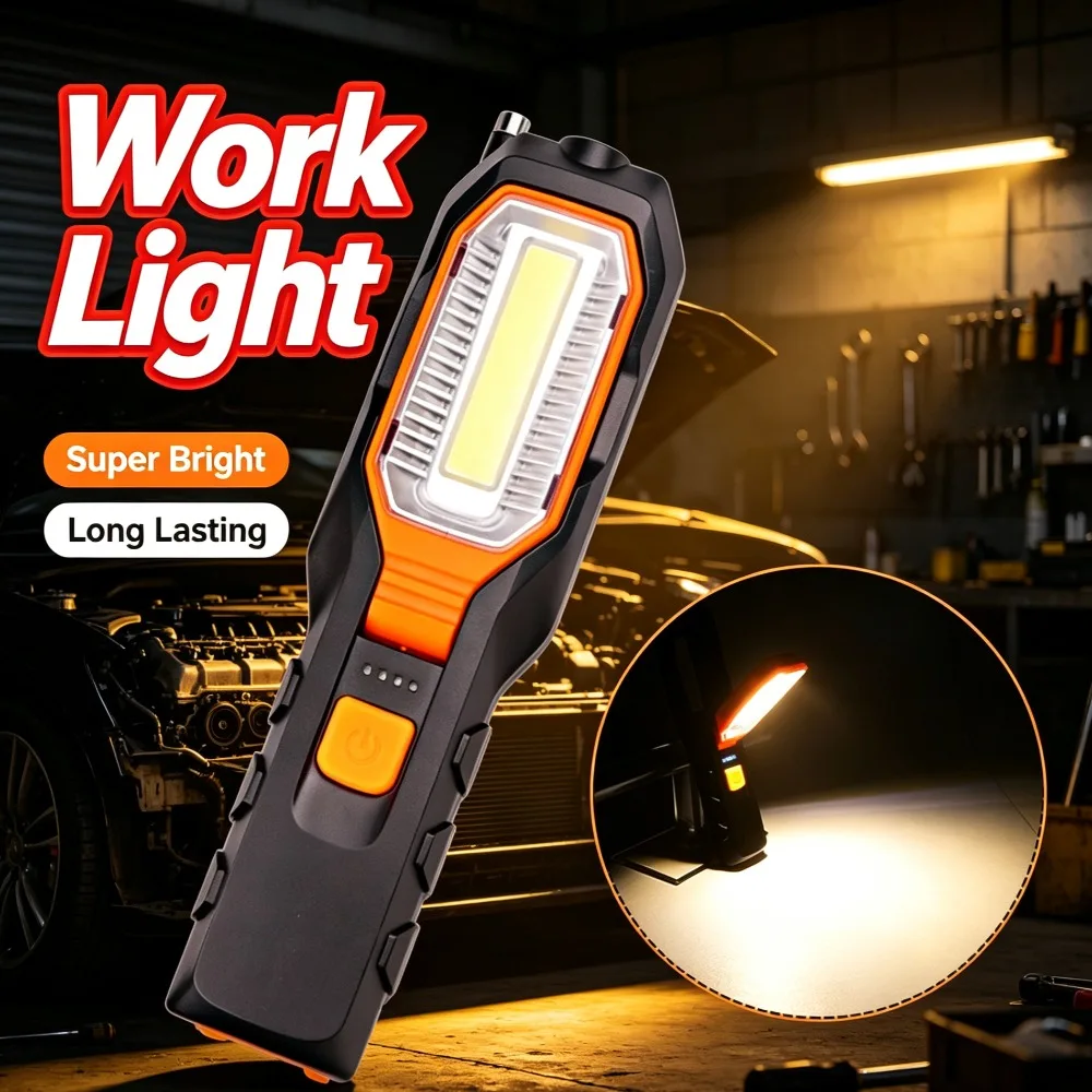 Nuova Luce da Lavoro a LED con Batteria Integrata, Ricaricabile USB, Antenna Magnetica Rotante, Torcia per Manutenzione Esterna