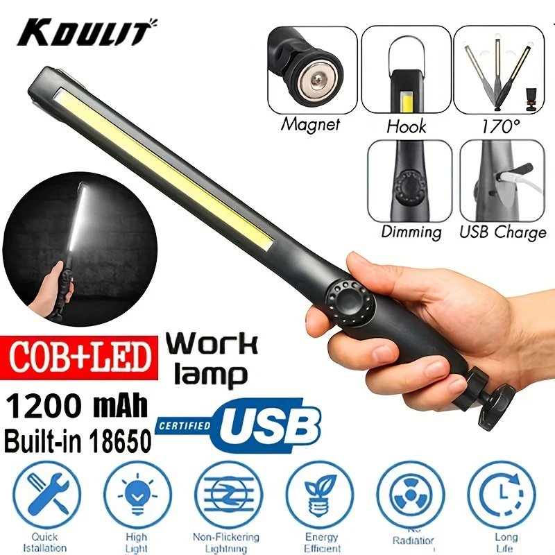 Torcia COB multifunzionale con luci da lavoro a LED ricaricabili USB magnetiche Torce di riparazione auto di emergenza con attenuazione continua