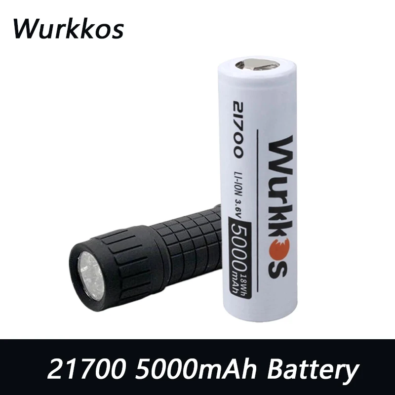 Batteria al litio ricaricabile Wurkkos 21700 5000mAh 3C 15A con torcia in plastica