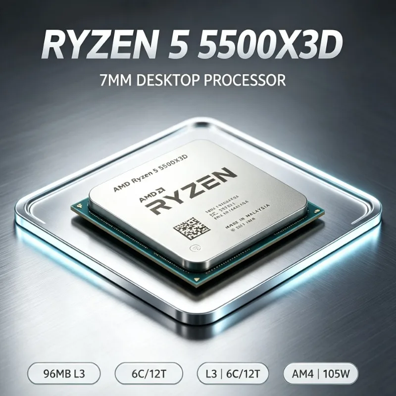Processore Desktop a Basso Costo per Piattaforma AM4, Chip Gaming R5 5500X3D 3GHz 96MB Cache L3 6 Core 12 Thread Senza Ventola