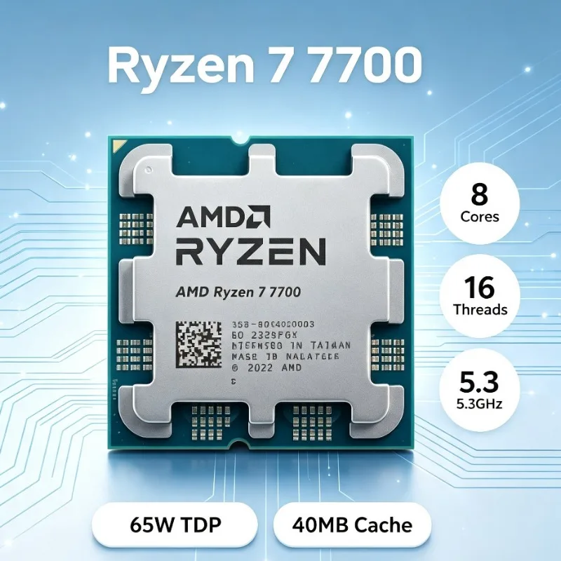 CPU AMD Ryzen 7 7700 8C16T 3.8Ghz 32M L3 Cache per PC da e-sport con slot AM5