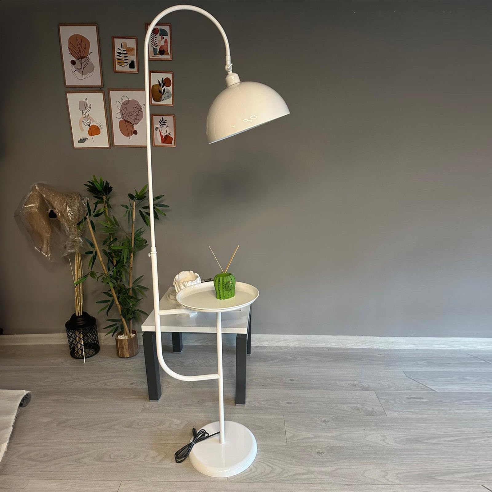 bamyum Gorkiede Lampada da Terra in Metallo, Lampada da Terra per Soggiorno, Camera da Letto, Camera dei Bambini con Attacco E27, Larghezza 30 cm, Paralume Regolabile, Bianco