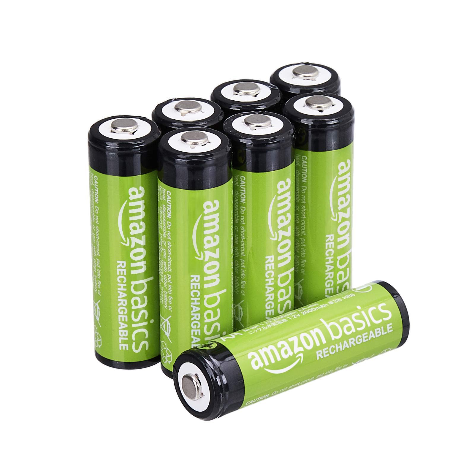 Amazon Basics confezione da 8 batterie AA NiMH ricaricabili, 2000 mAh, 1,2 V, ricaricabili fino a 1000 volte, precaricate